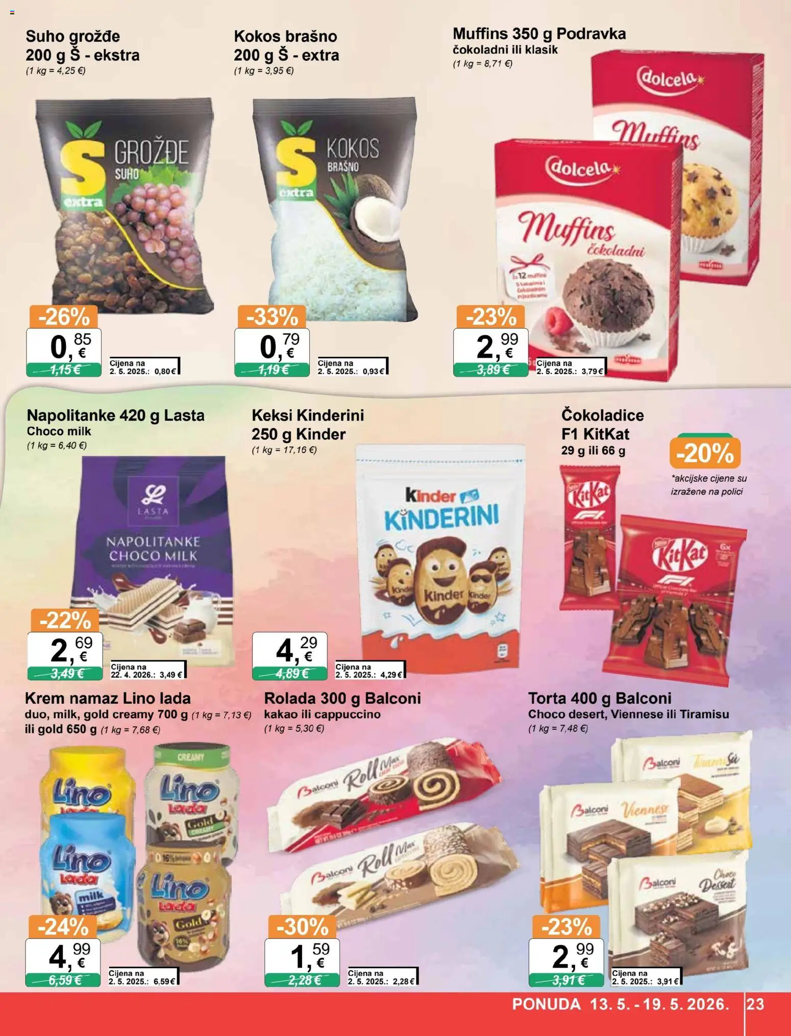 KTC katalog | vrijedi od 13.05.2026 | Stranica: 23 | Proizvodi: Lino Lada, Keksi, Napolitanke, Cappuccino