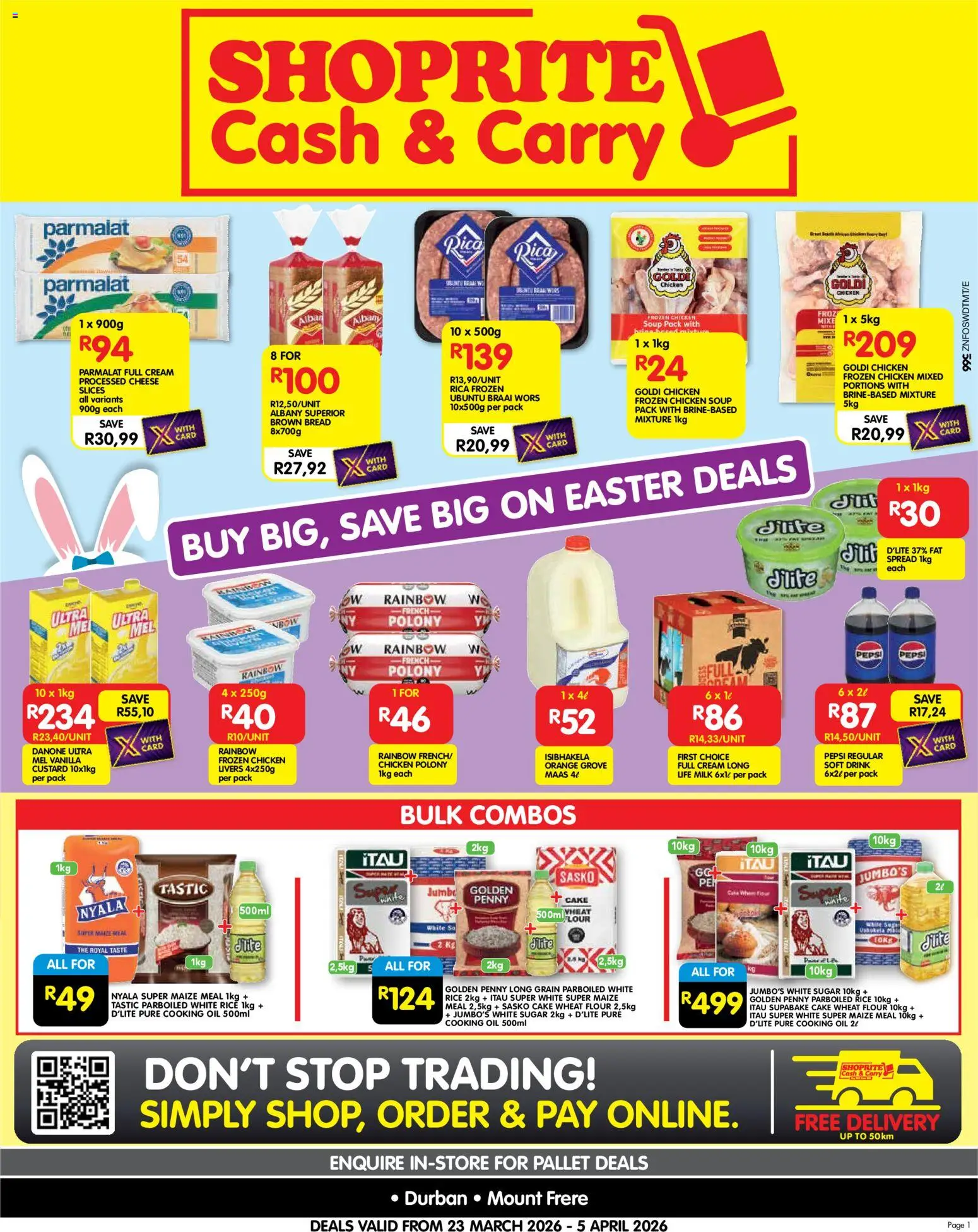 New Shoprite catalogue – valid from 23.03.2026 | Page: 1 | Products: Flour, Oil, Rice, Fat spread