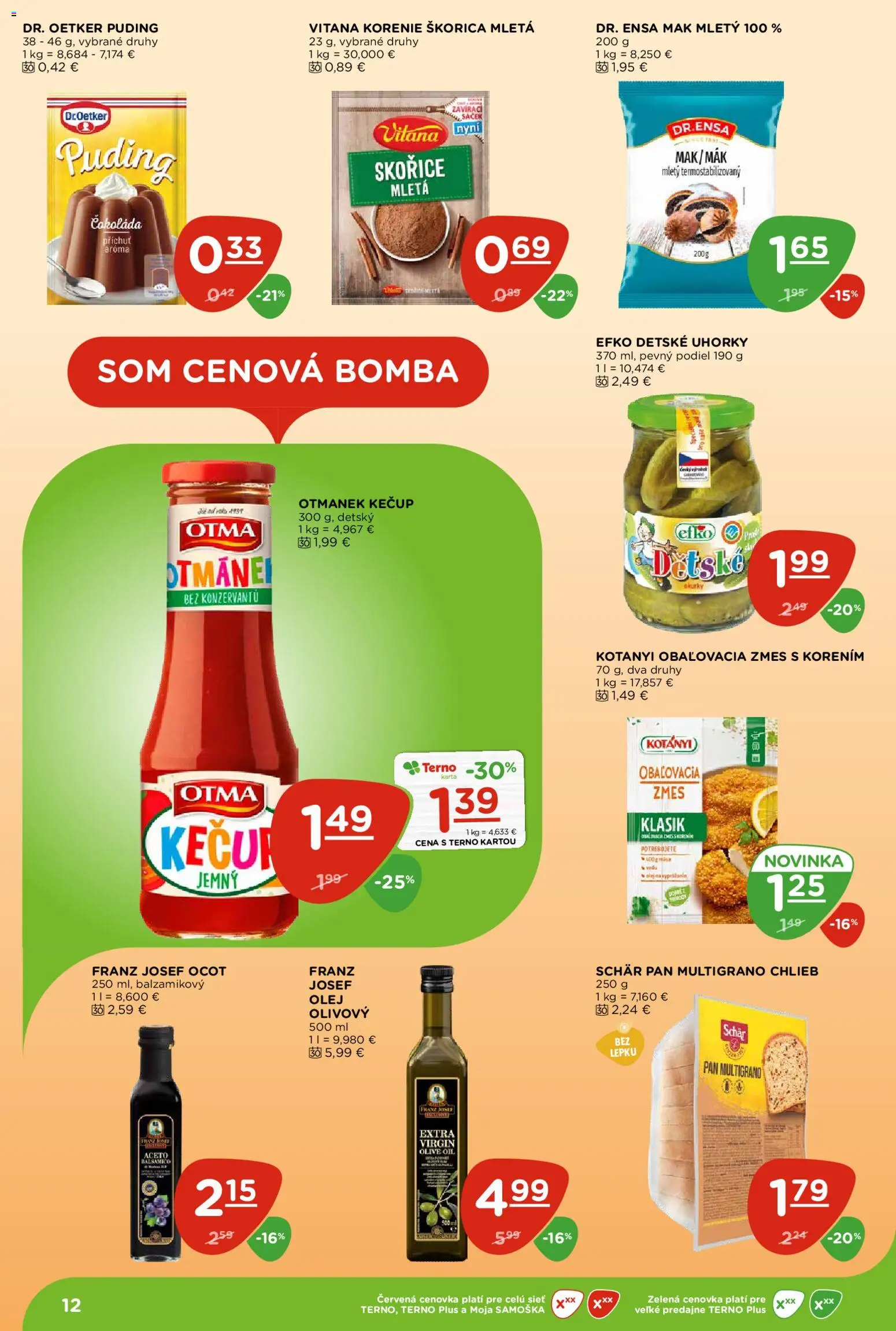 Nové Terno akcie – leták je platný od 02.07.2026 | Strana: 12 | Produkty: Chlieb, Puding, Korenie, Uhorky