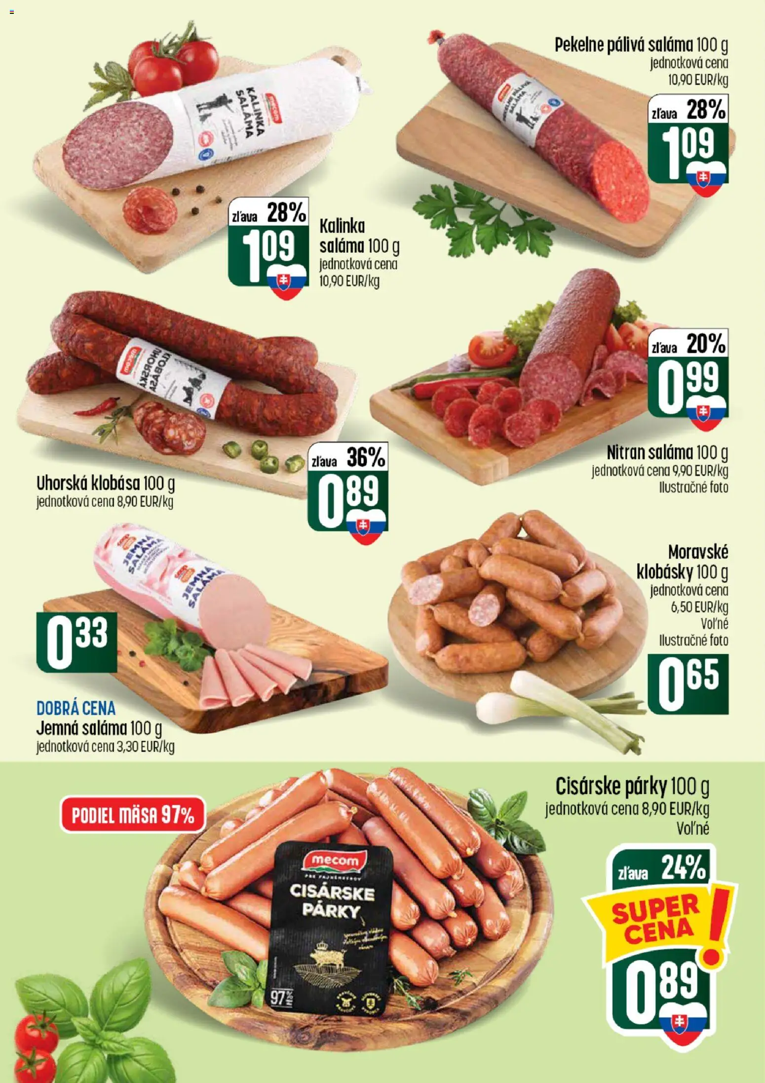 Nové COOP Jednota akcie – leták je platný od 30.07.2026 | Strana: 11 | Produkty: Saláma, Klobása, Párky