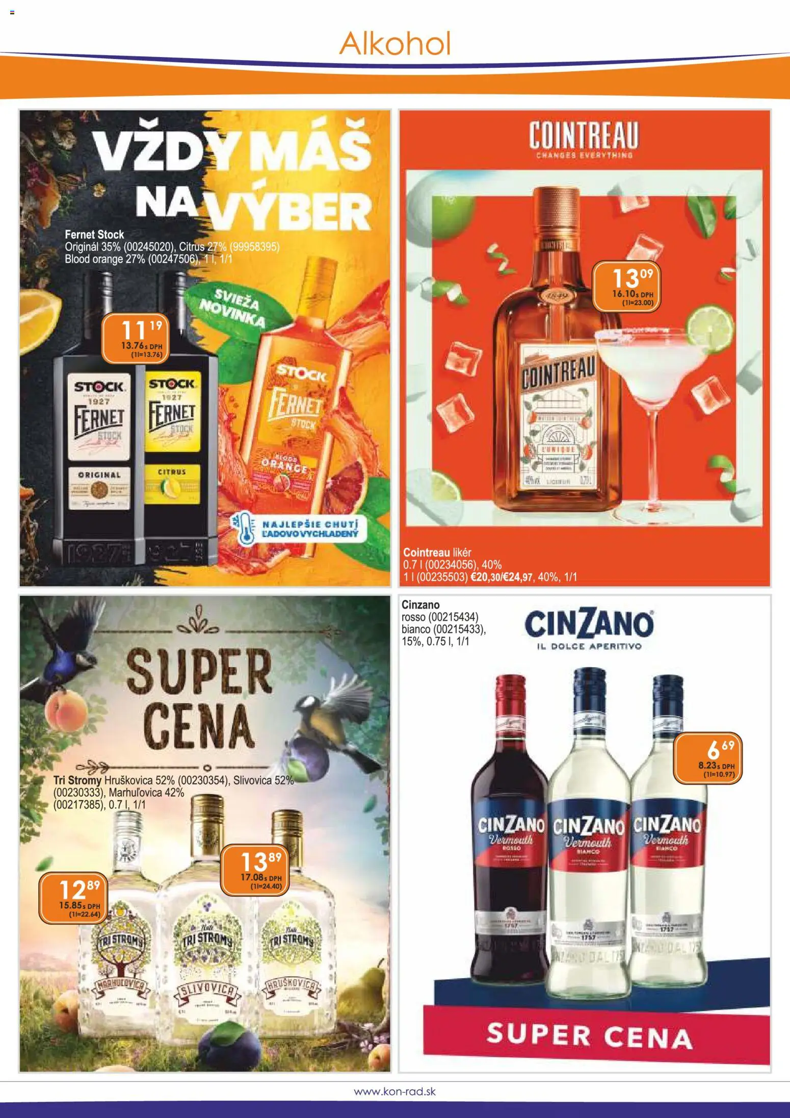 Nové KON - RAD akcie – leták je platný od 01.09.2026 | Strana: 6 | Produkty: Hruškovica, Cinzano, Slivovica, Alkohol