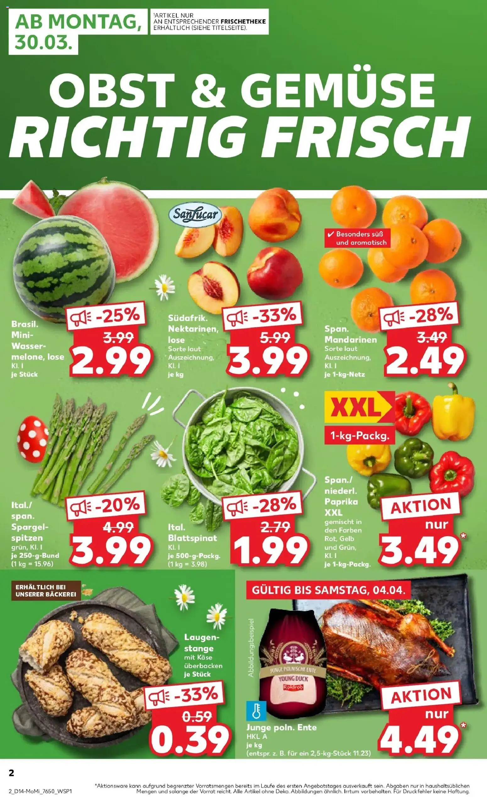 Kaufland Prospekt Überlingen	 – gültig ab 30.03.2026 | Seite: 2 | Produkte: Käse, Wasser, Paprika, Obst