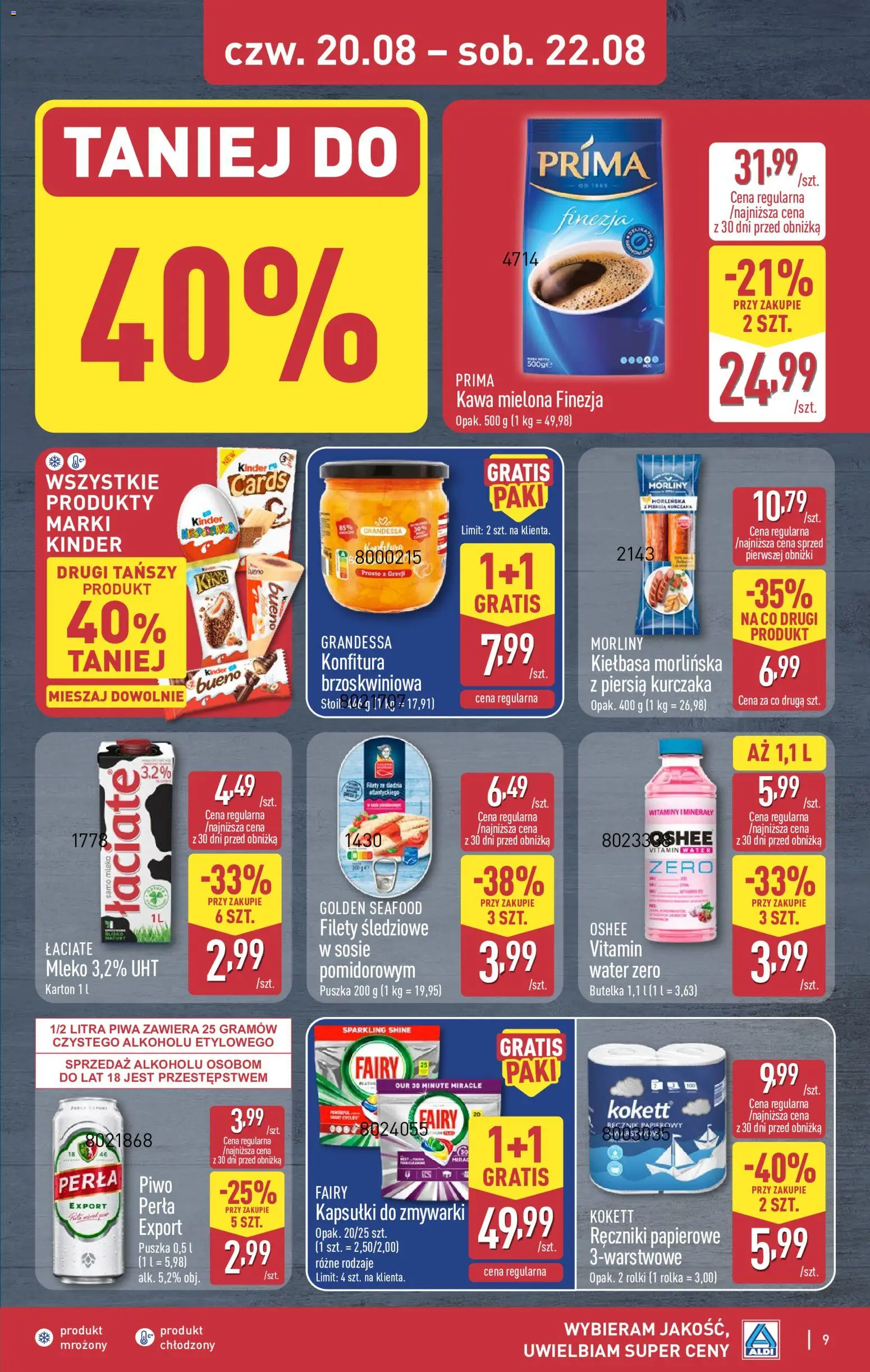 Aldi Polsko leták - Na tani weekend od 20.08.2026 | Strana: 9 | Produkty: Mléko, Minerály, Perla, Kinder