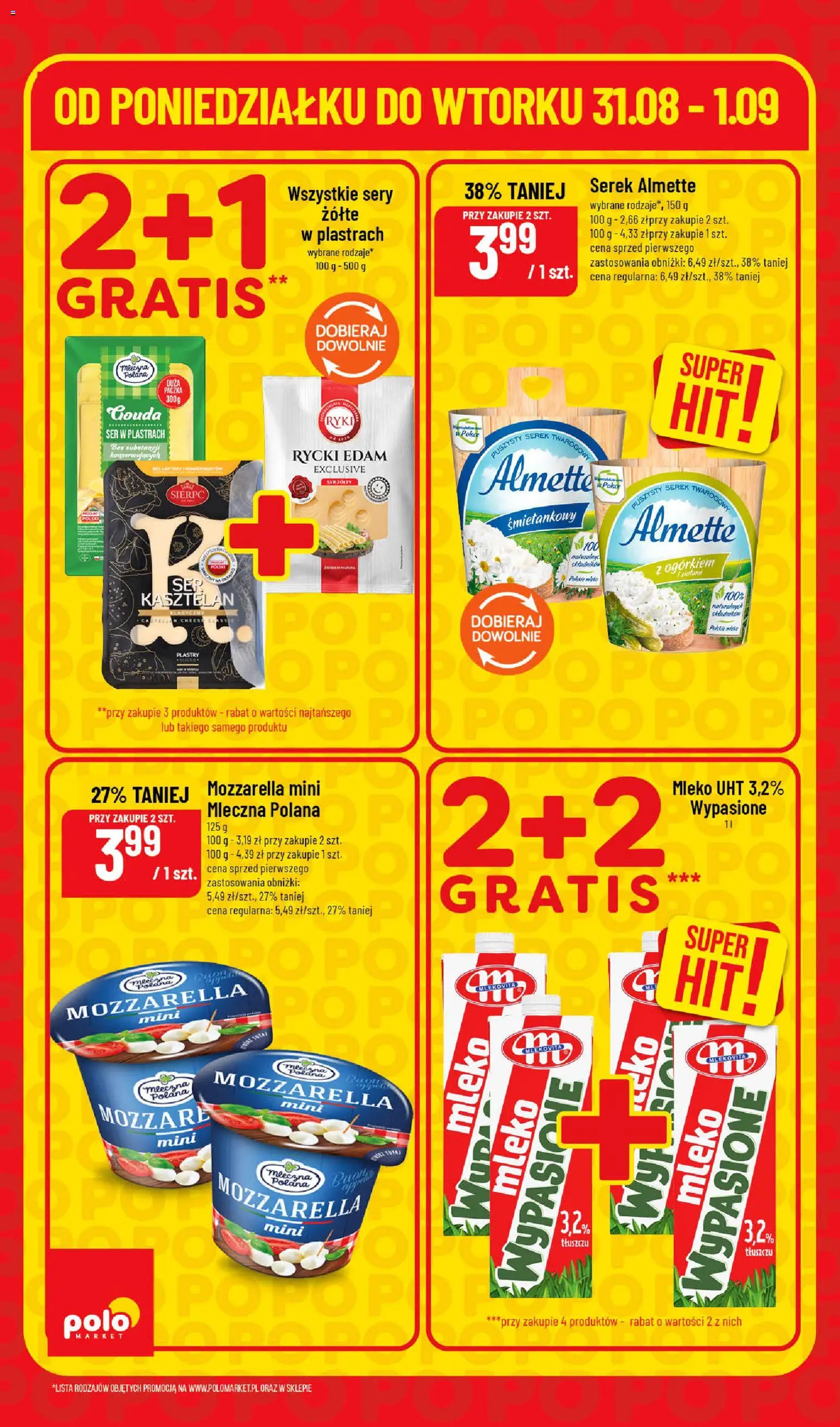 Nowa POLOmarket gazetka od jutra 31.08.2026 | Strona: 4 | Produkty: Serek, Serek almette, Ser, Mozzarella
