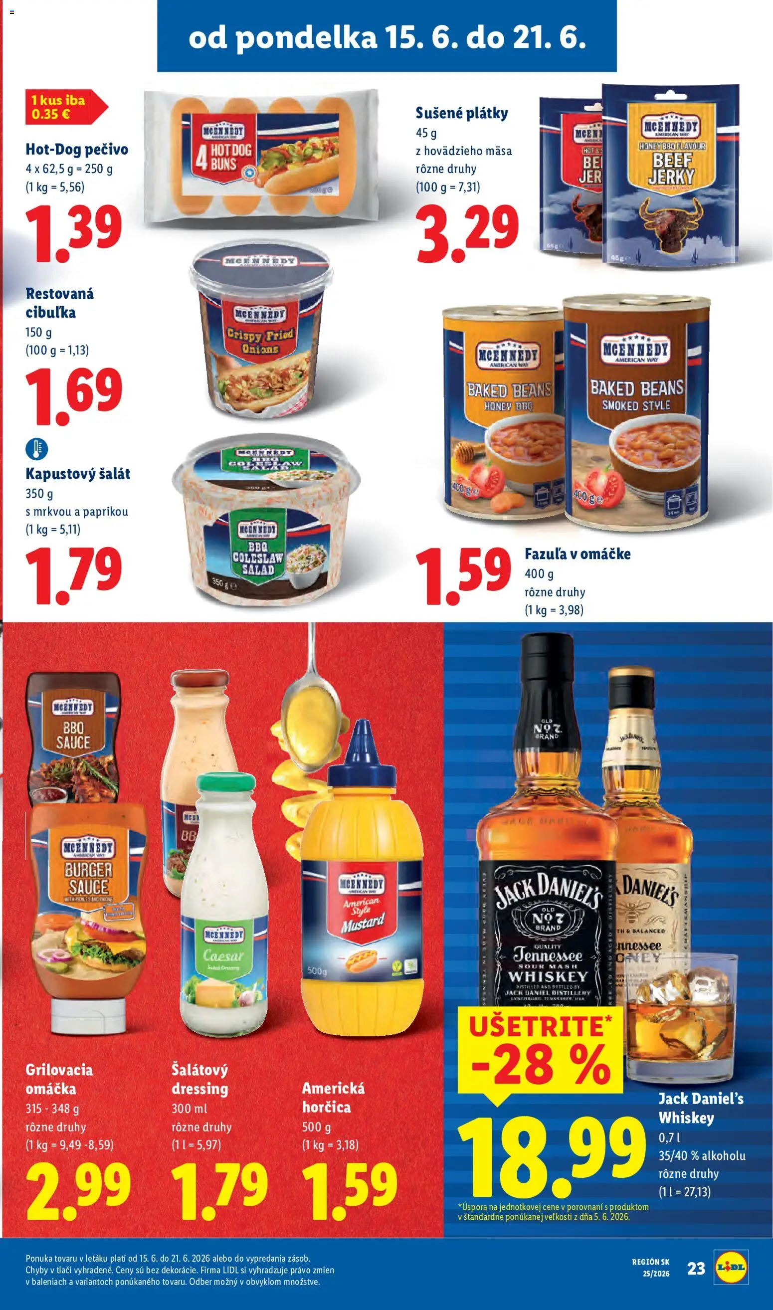 Nové Lidl akcie – leták je platný od 15.06.2026 | Strana: 29 | Produkty: Fazuľa, Šalát, Omáčka, Jack Daniel's