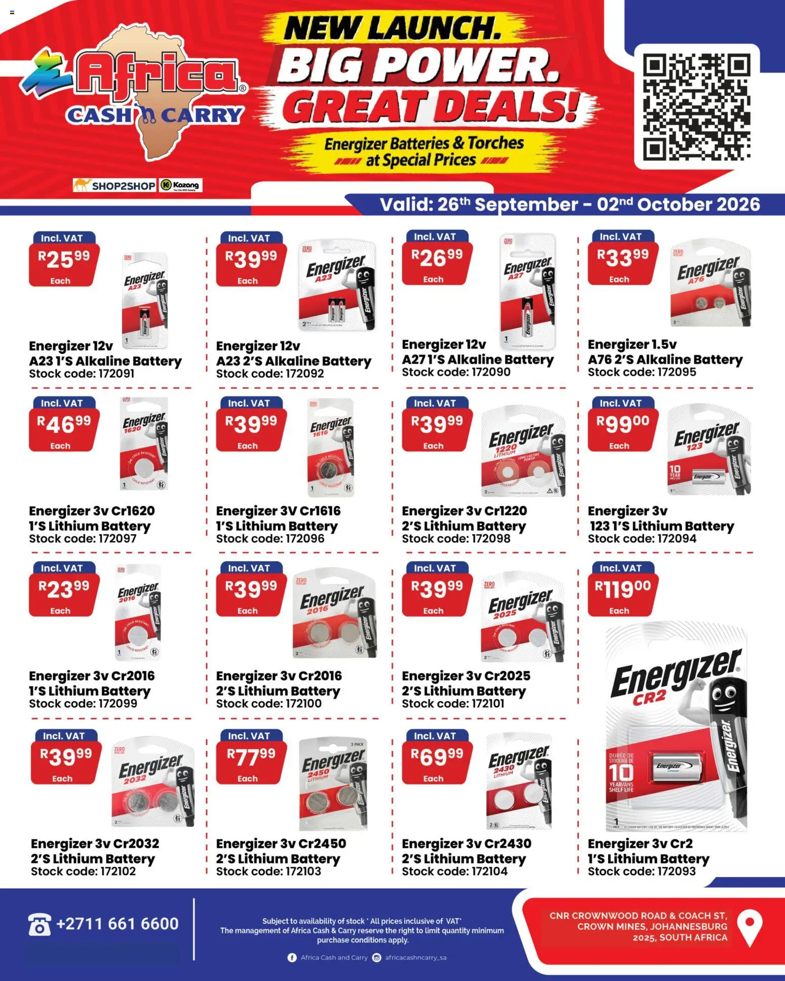 New Africa Cash & Carry catalogue – valid from 26/09/2026 | Page: 1 | Products: Shelf, Battery, Stock