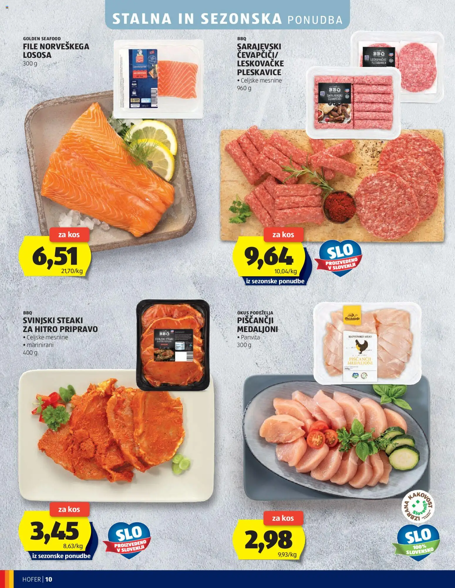 Novi Hofer katalog ponudbe – veljaven od 08.07.2026 | Stran: 10 | Izdelki: Čevapčiči, Pleskavice, Kos