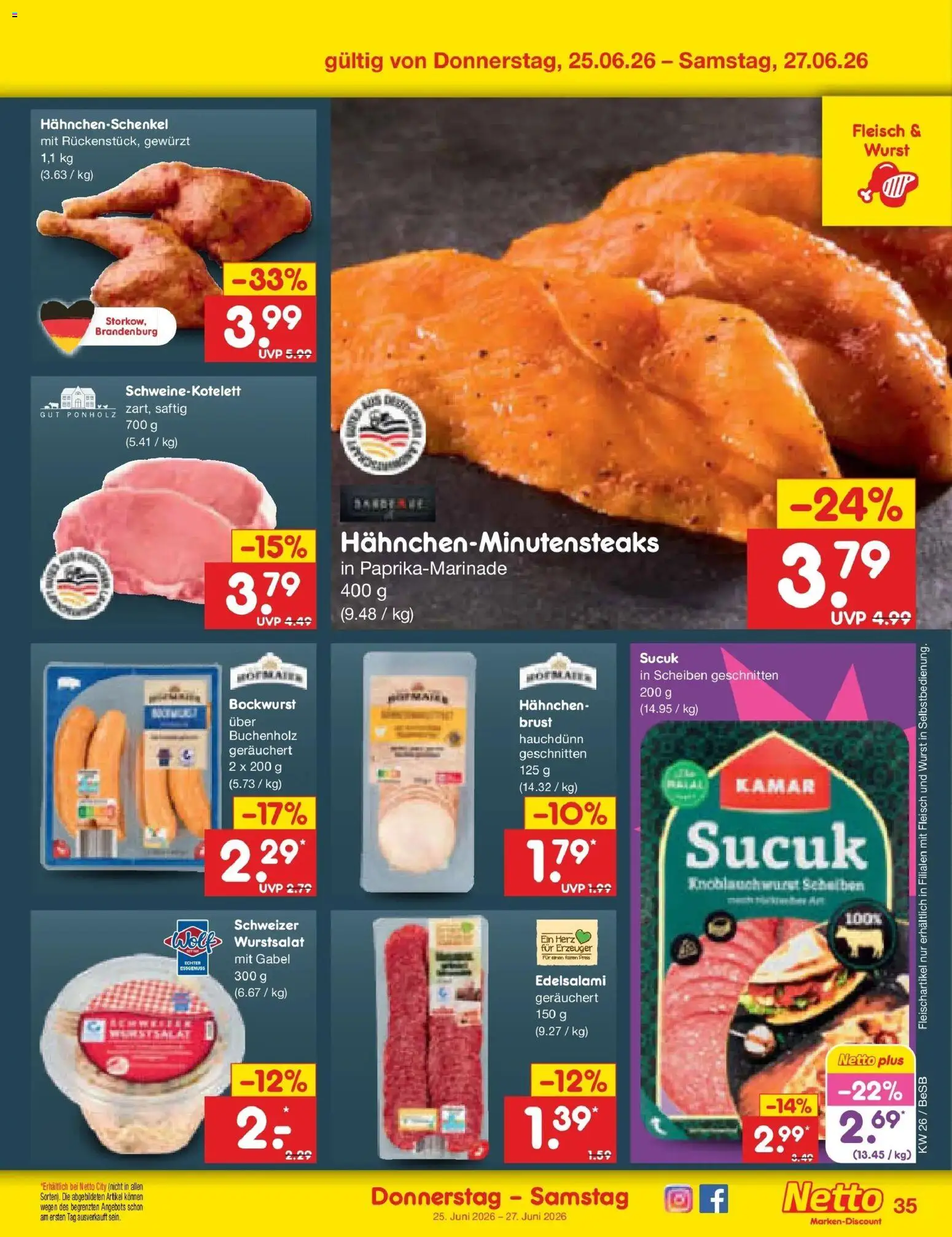 Netto Marken-Discount Prospekt Kremmen – gültig ab 21.06.2026 | Seite: 47 | Produkte: Hahnchen, Hahnchenschenkel, Wurst, Fleisch