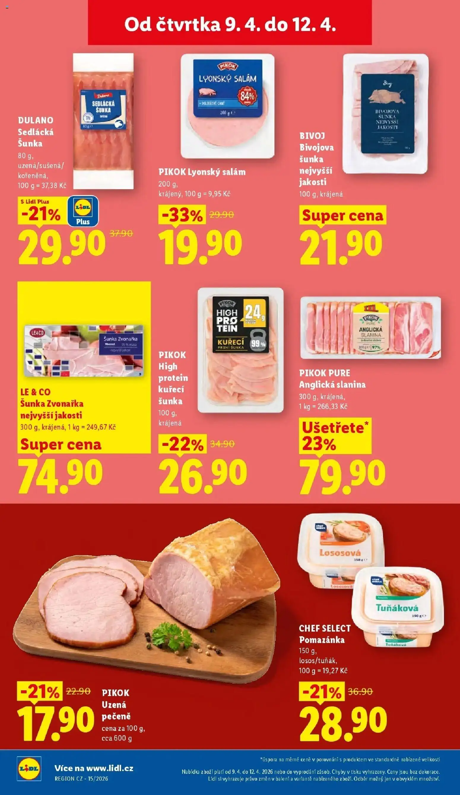 Lidl aktuální leták od 09.04.2026 | Strana: 18 | Produkty: Salám, Šunka, Lyonský salám, Kuřecí šunka