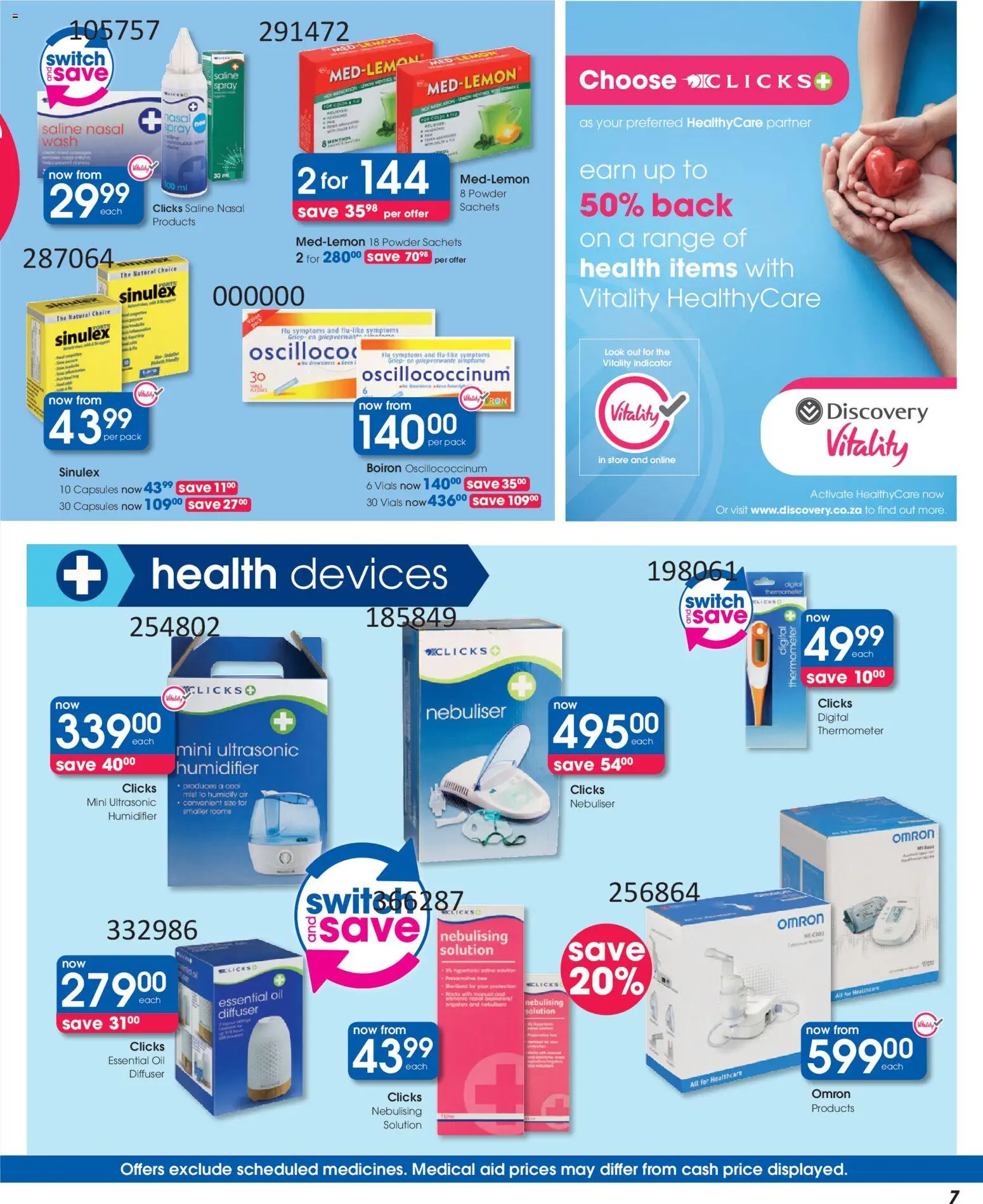 New Clicks catalogue – valid from 23.04.2026 | Page: 7 | Products: Diffuser, Powder, Preservative, Nasal spray
