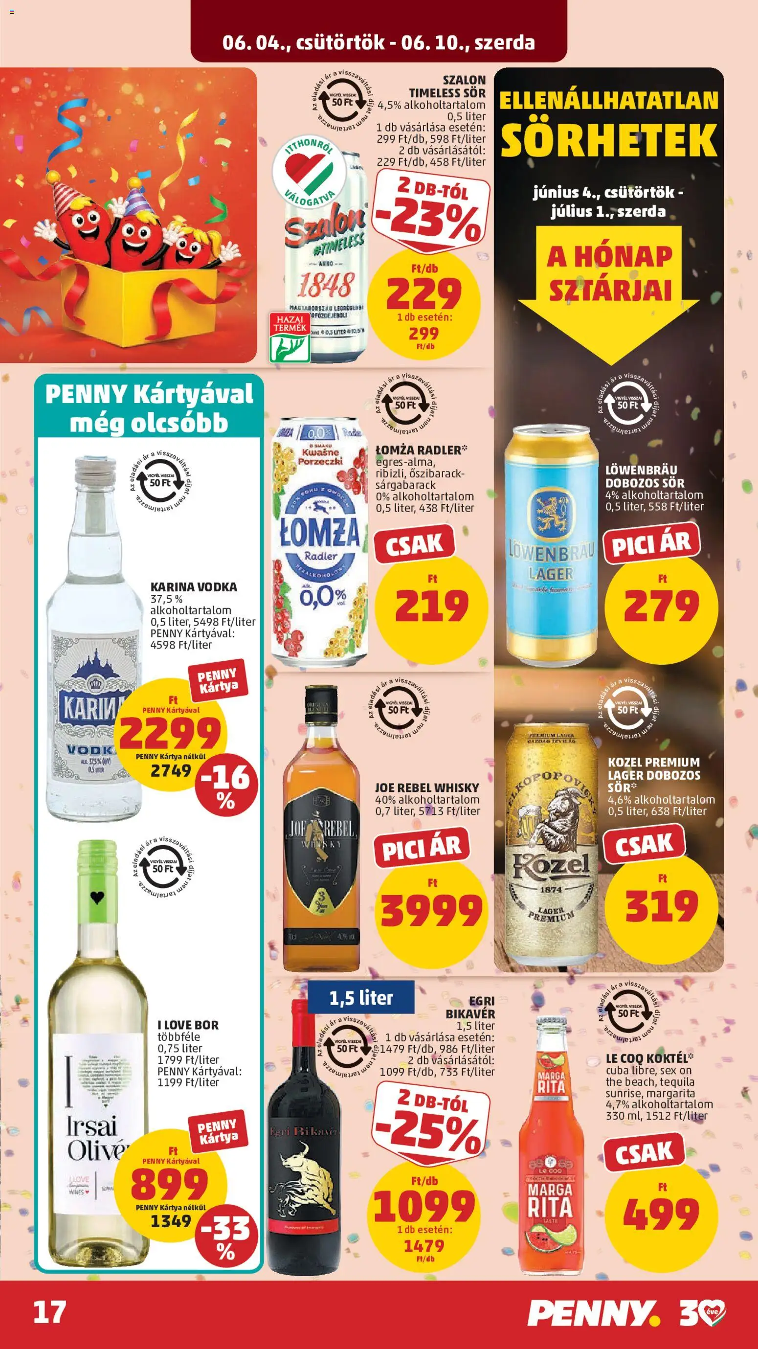 PENNY akciós ujság - amely érvényes a következő dátumtól: 04.06.2026 | Oldal: 21 | Termékek: Őszibarack, Radler, Tequila, Bor