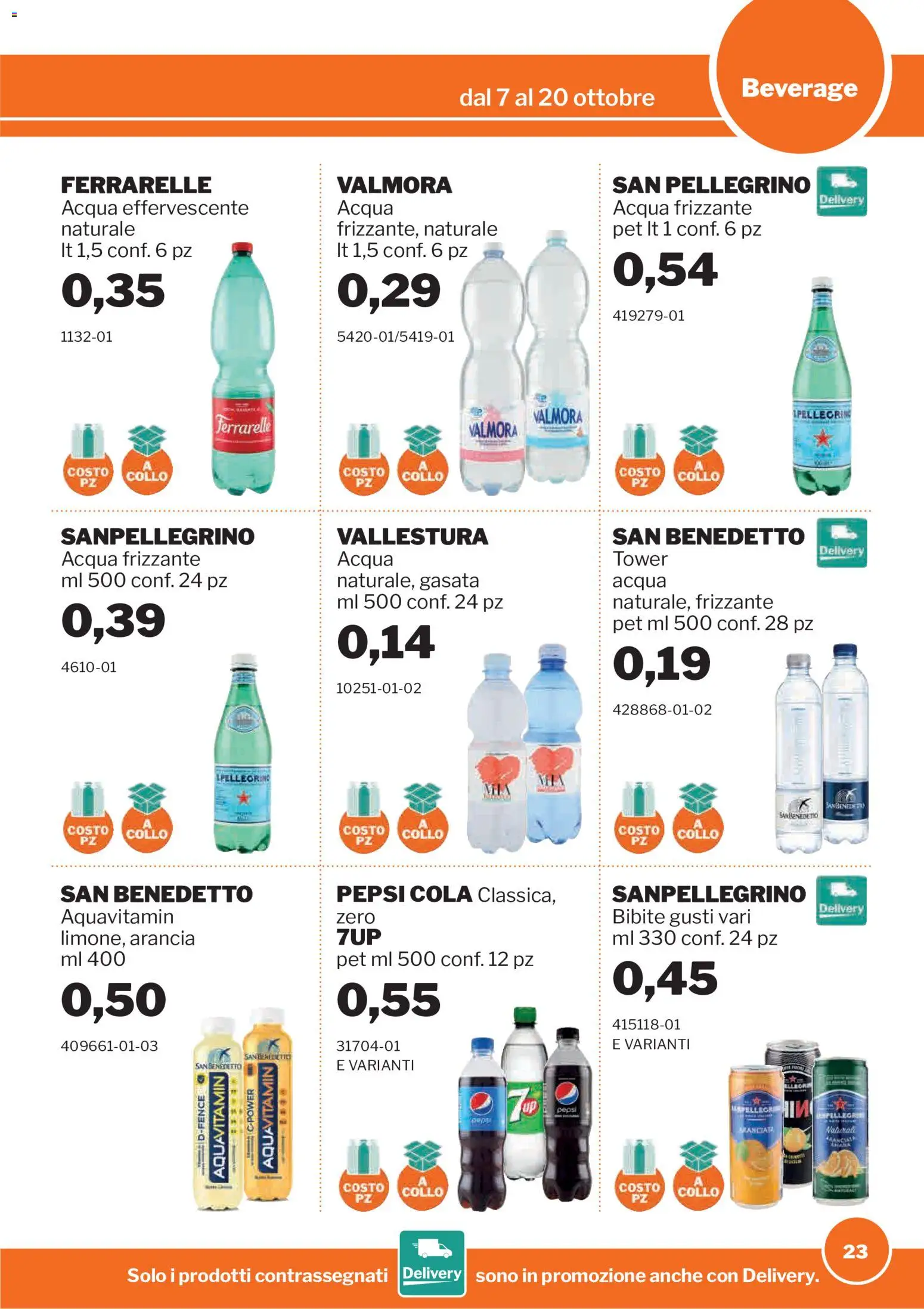 Volantino Sogegross del 07/10/2026 | Pagina: 23 | Prodotti: Acqua, Bibite, Collo, Ferrarelle