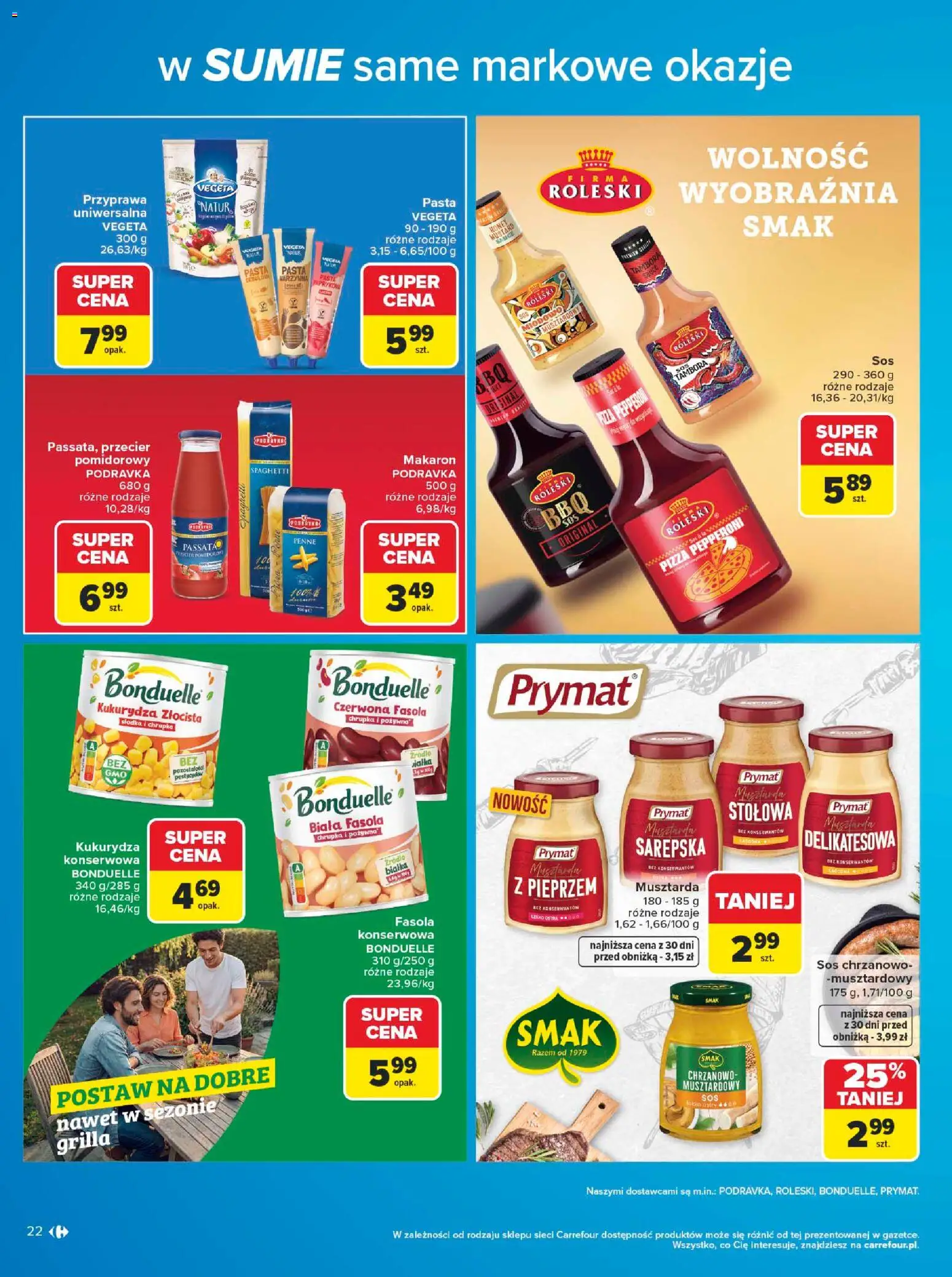 Carrefour gazetka - W sumie same markowe okazje od 08.06.2026 | Strona: 22 | Produkty: Pasta warzywna, Kukurydza, Makaron, Sos