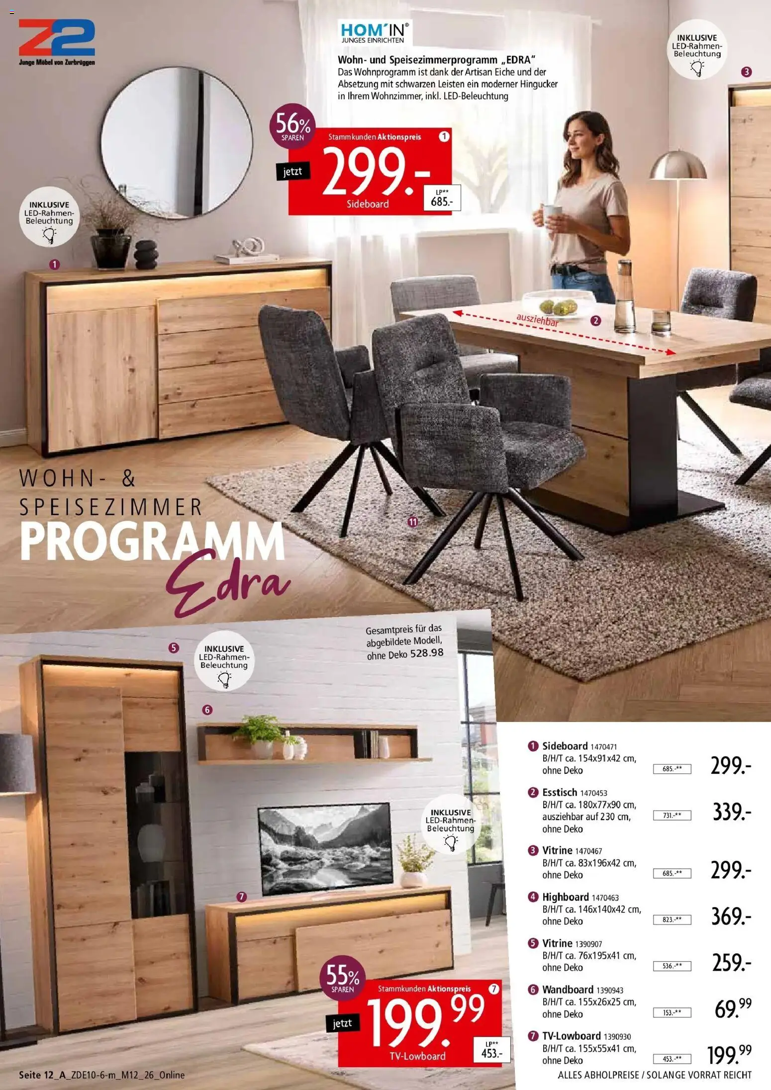 Zurbrüggen Mitnahme Möbel (ab 10.10.2026) zum Blättern | Seite: 8 | Produkte: Sideboard, Wandboard, Esstisch, Vitrine