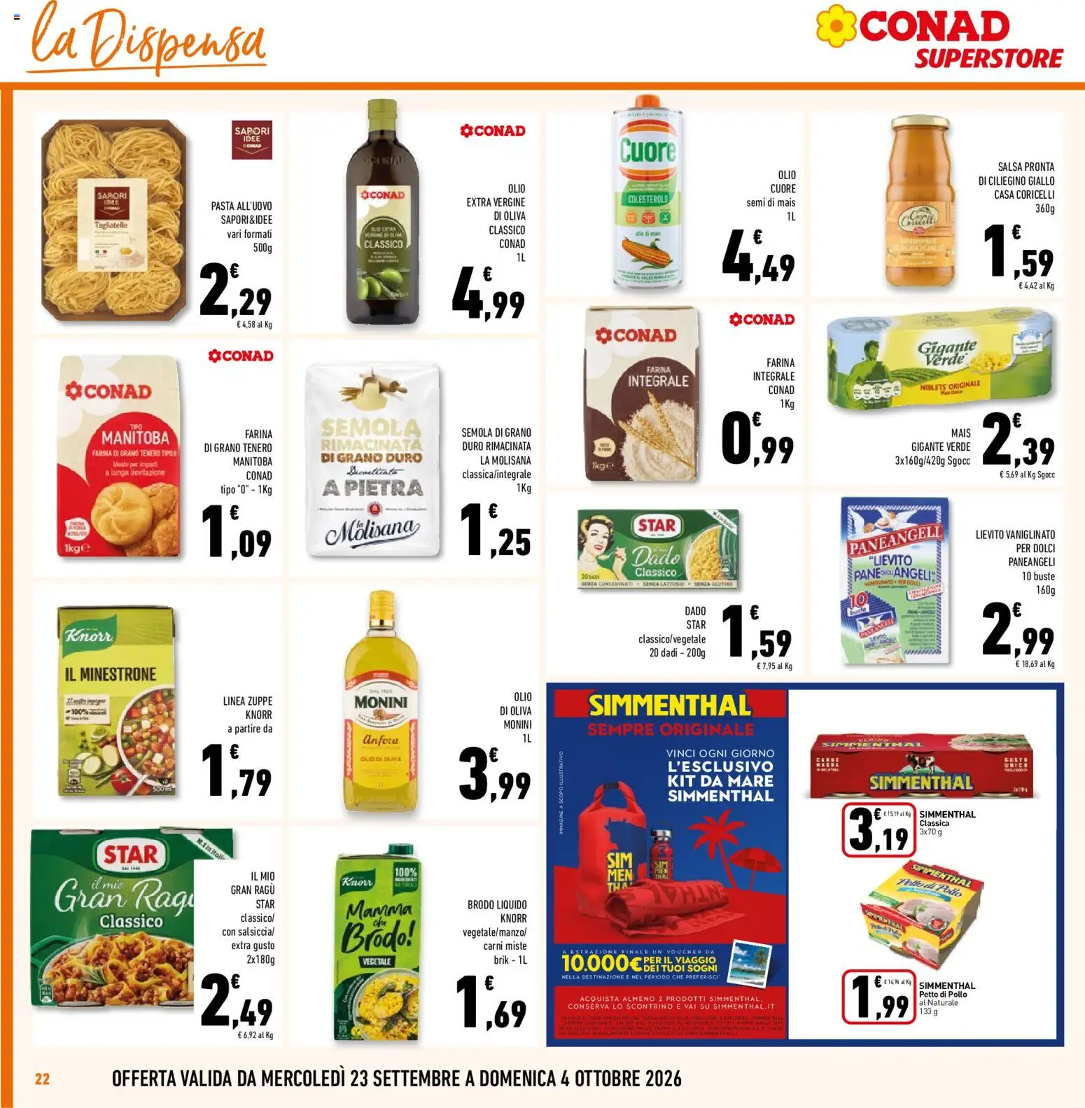Volantino Conad del 23/09/2026 | Pagina: 22 | Prodotti: Tagliatelle, Ragú, Semola, Olio Cuore