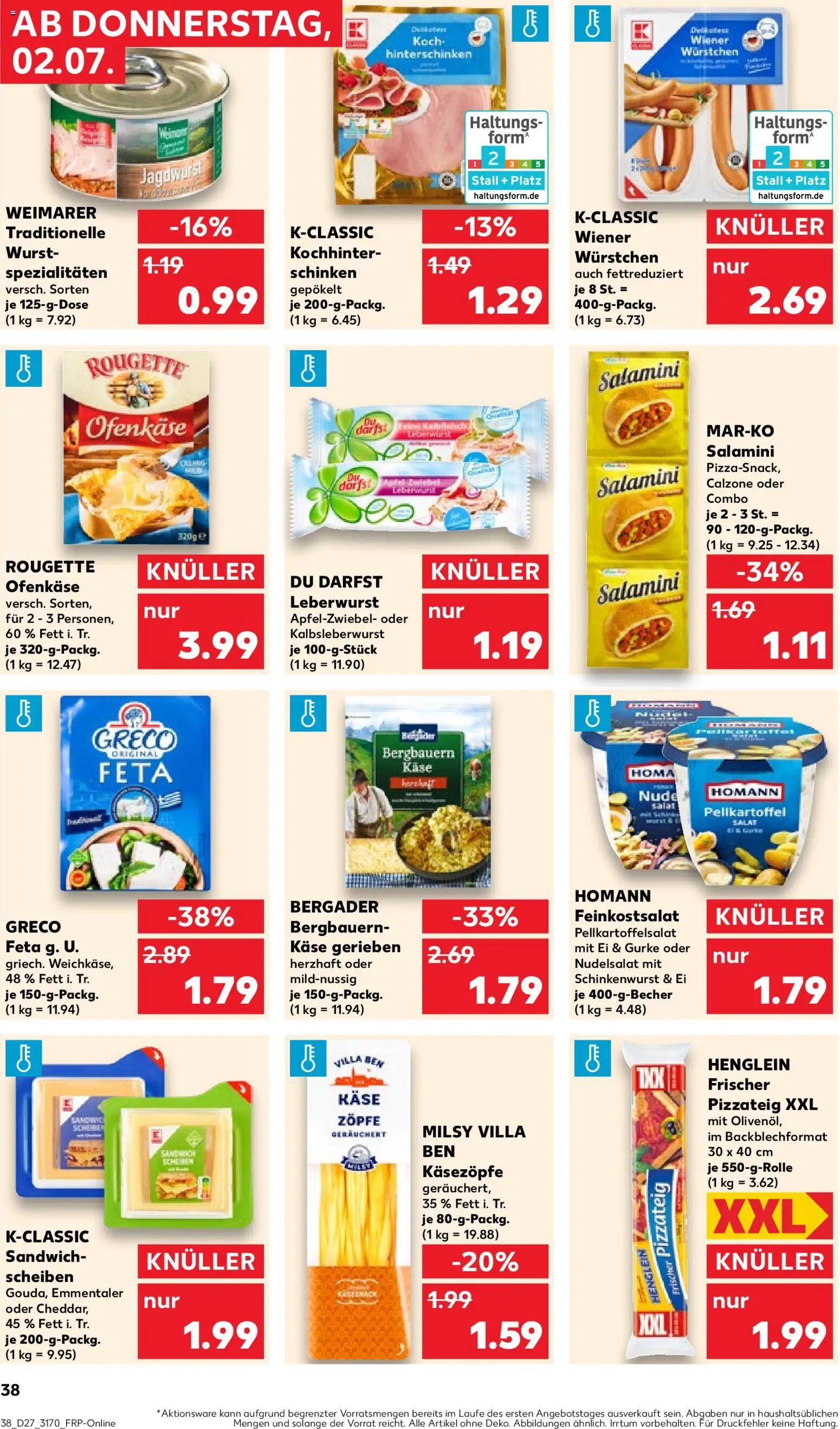 Kaufland Německo leták - Rostock od 02.07.2026 | Strana: 38 | Produkty: Forma, Kaše, Feta