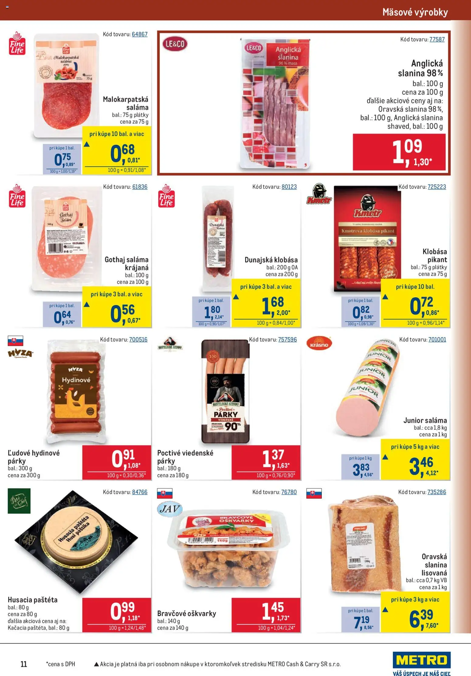 Nové Metro akcie – leták je platný od 21.10.2026 | Strana: 11 | Produkty: Slanina, Klobása, Gothaj, Párky