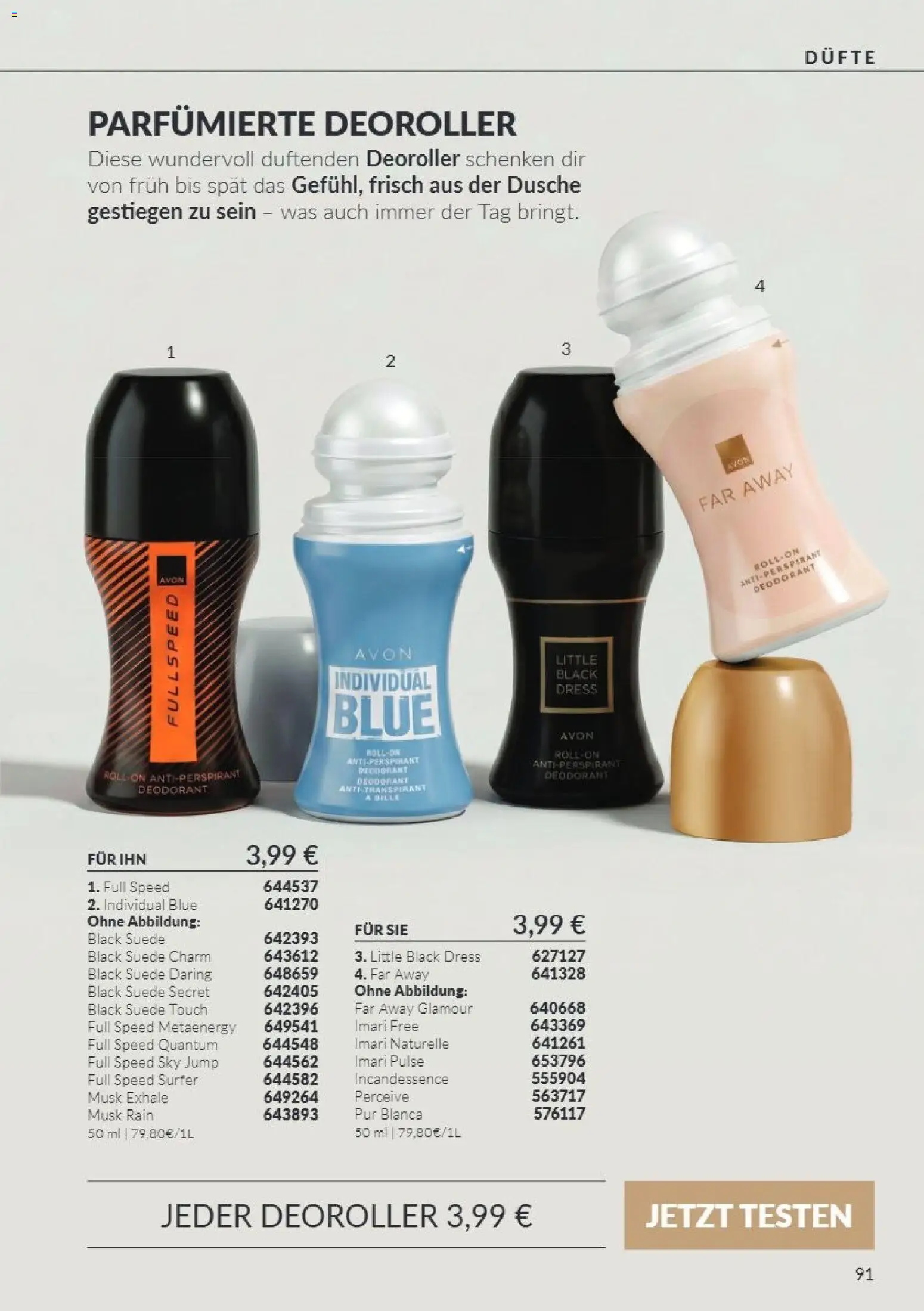AVON Katalog Oktober 2026 – gültig ab 01.10.2026 | Seite: 91 | Produkte: Dusche, Deodorant