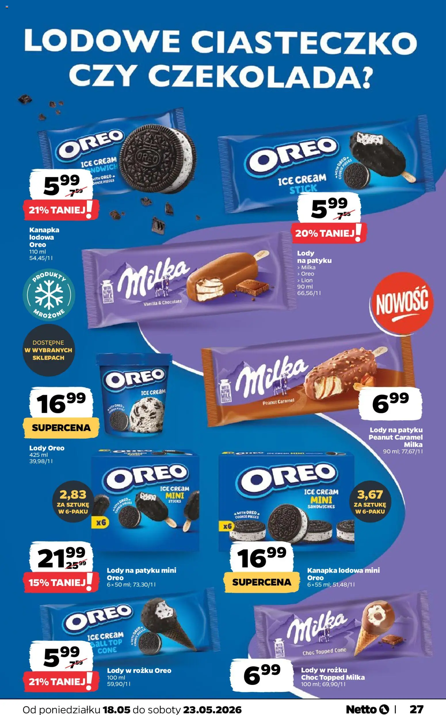 Netto gazetka od poniedziałku spożywcza od 18.05.2026 | Strona: 27 | Produkty: Top, Milka, Czekolada, Lody