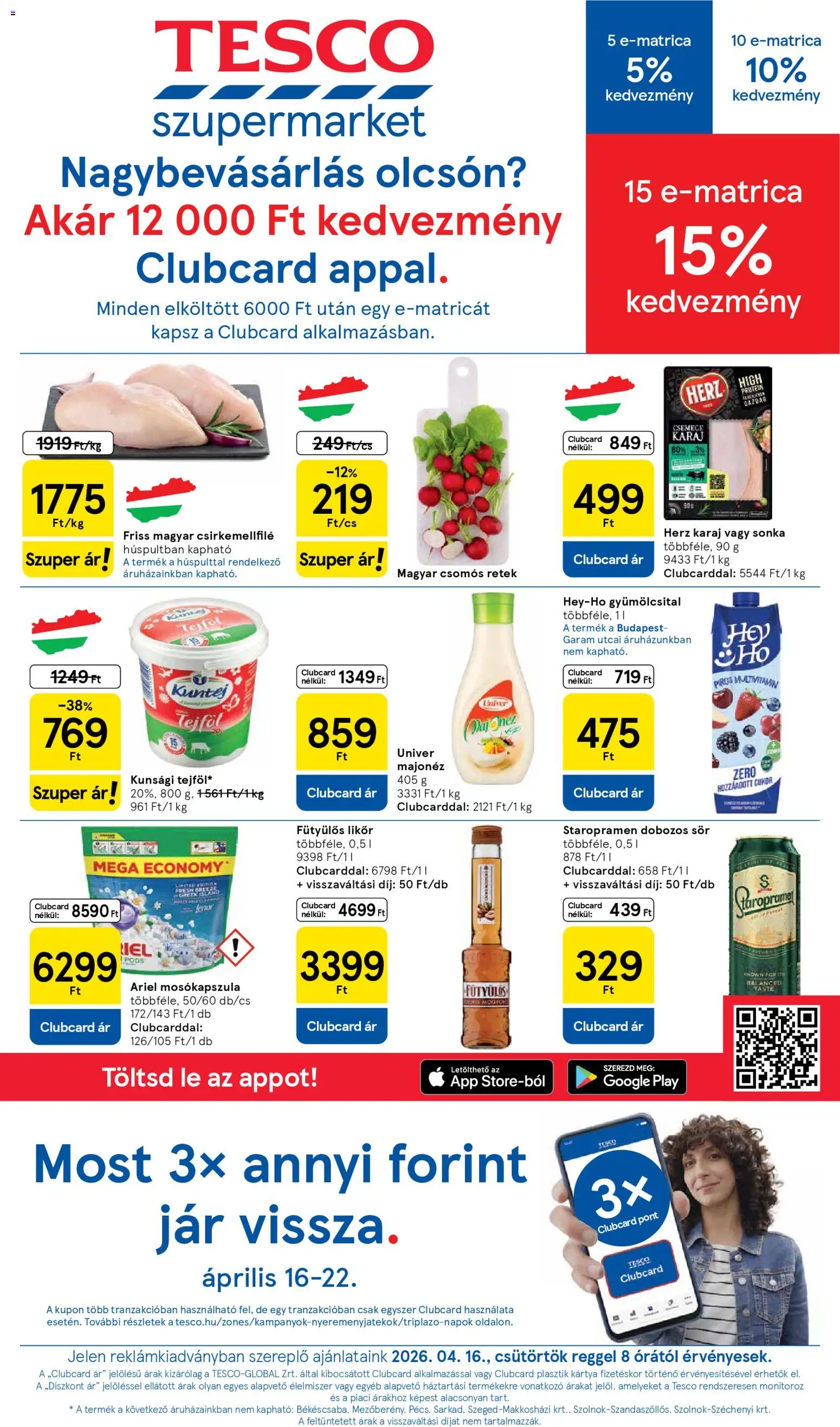 Tesco akciós ujság - amely érvényes a következő dátumtól: 16.04.2026 | Oldal: 1 | Termékek: Gyümölcsital, Retek, Sör, Likőr