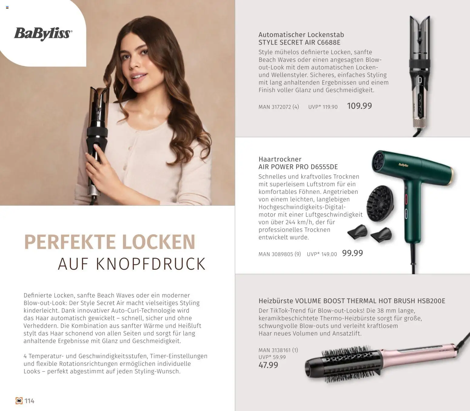 Müller Haushaltskatalog – gültig ab 01.10.2026 | Seite: 114 | Produkte: Lockenstab, Haartrockner, Finish