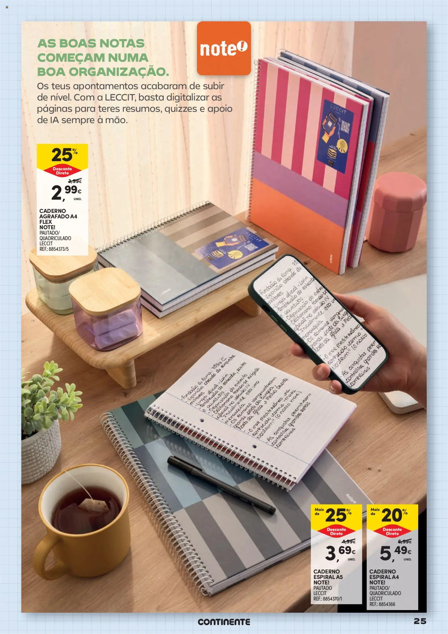 Continente Regresso às Aulas Na escola de toda a gente │ válido de 11/08/2026 | Página: 25 | Produtos: Caderno, Romã