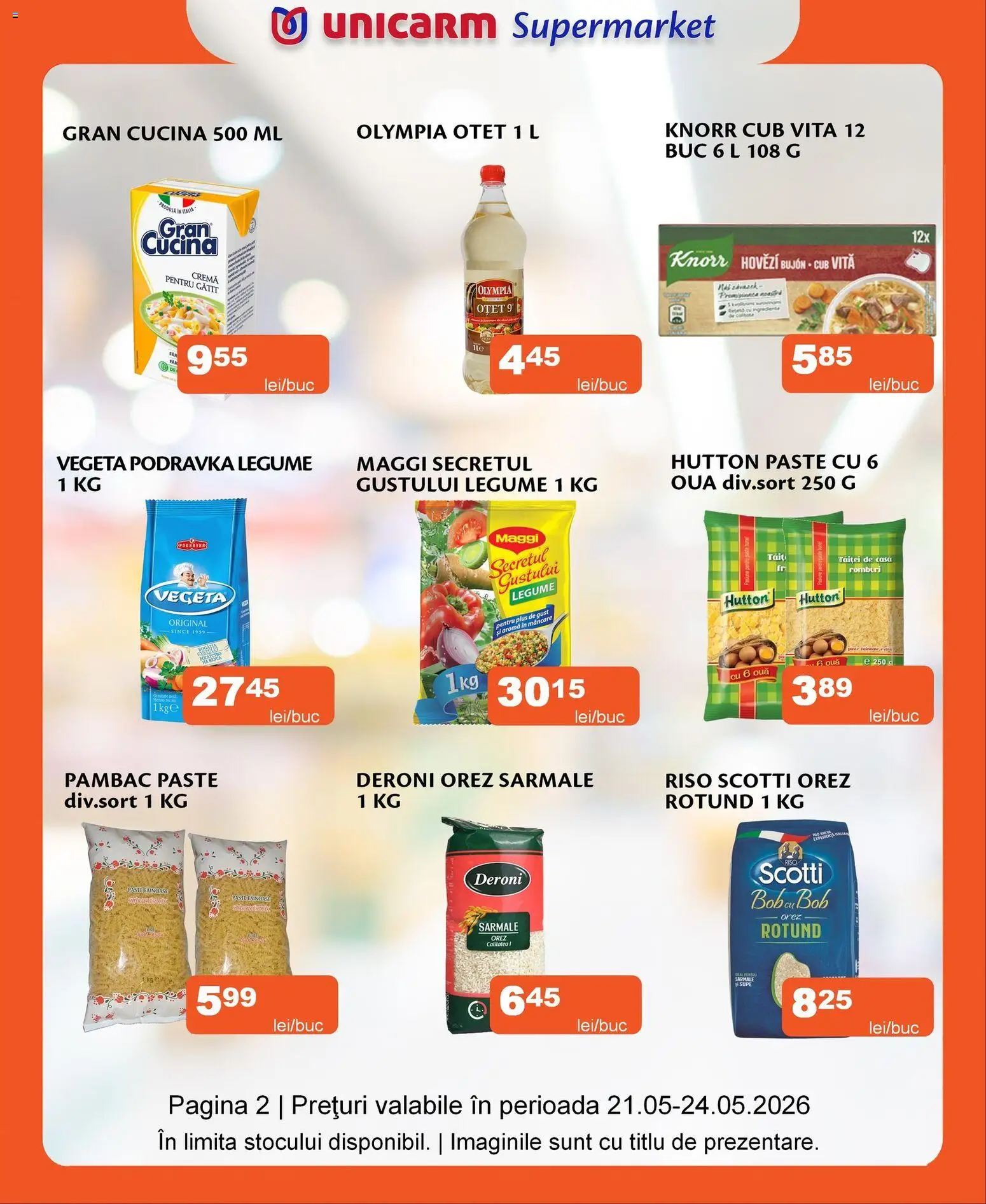 Noul catalog Unicarm – valabil de la 21.05.2026 | Pagină: 2 | Produse: Ouă, Oțet, Orez, Paste