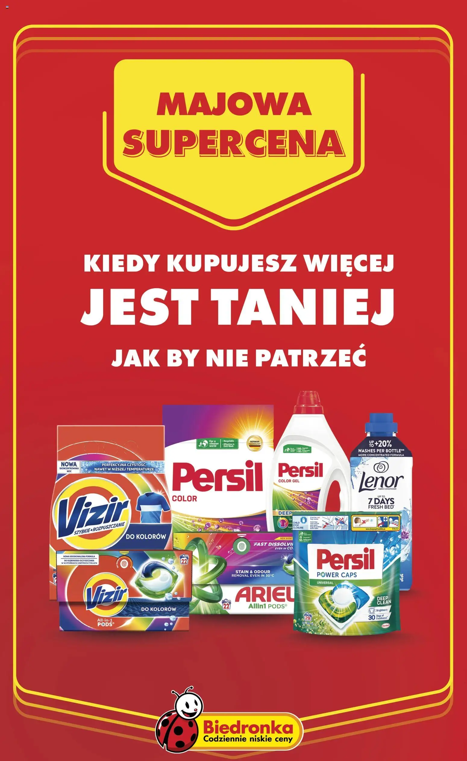 Biedronka gazetka - Majowa supercena od 14.05.2026 | Strona: 1 | Produkty: Persil, Cleaner, Ariel, Detergent