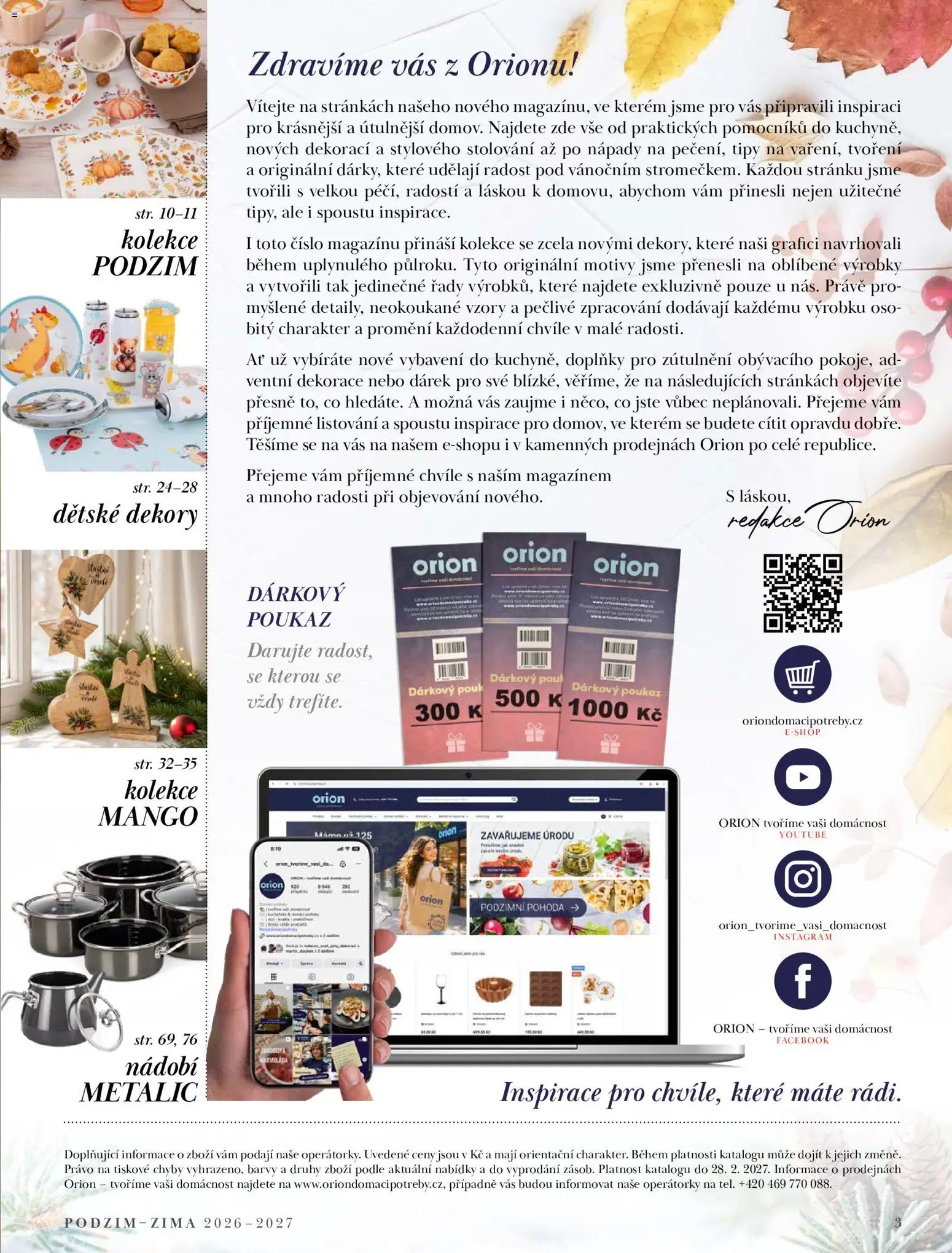 Orion katalog - Podzim/zima 2026/2027 od 22.09.2026 | Strana: 3 | Produkty: Mango, Nádobí, Barvy, Dekorace