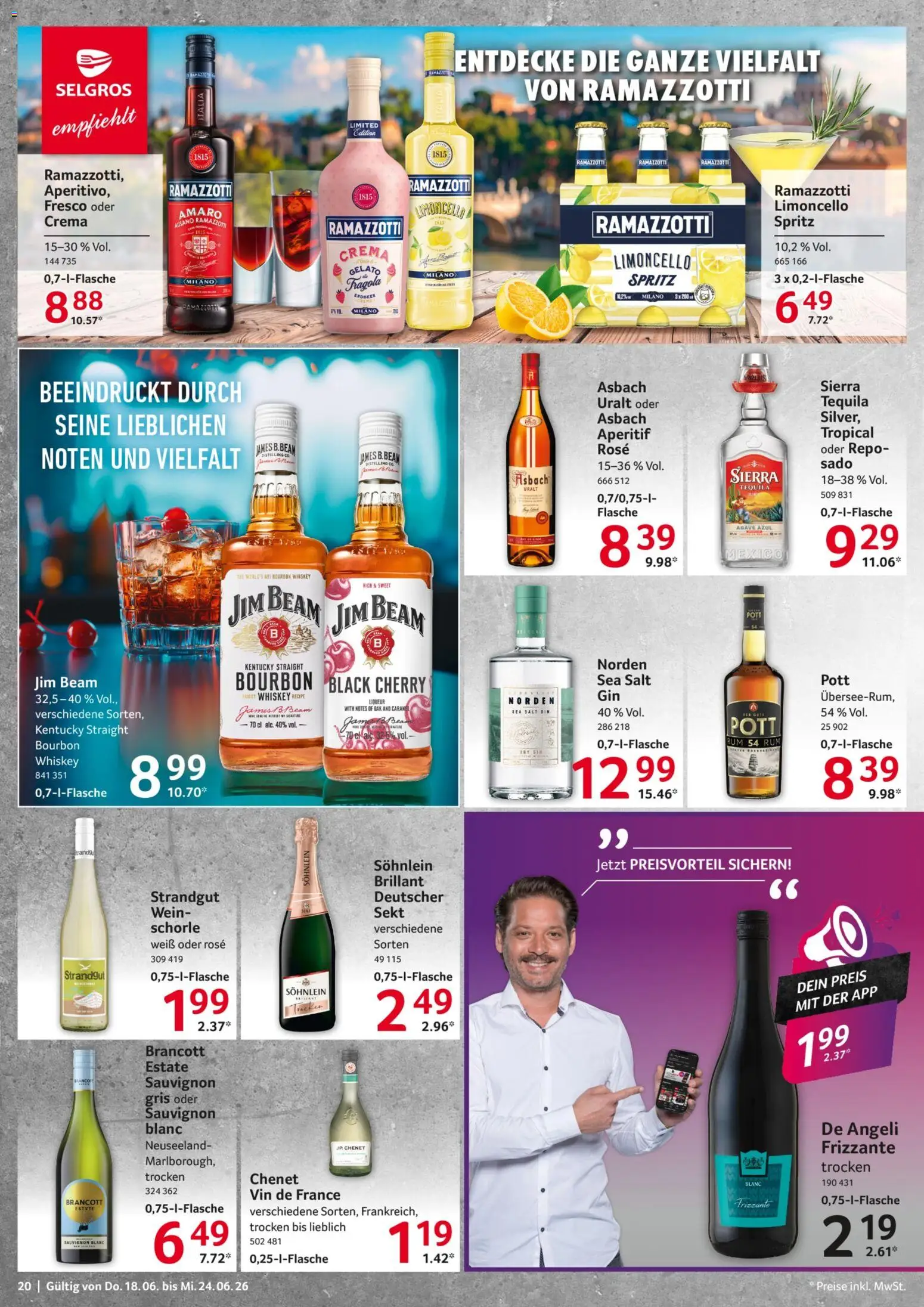 Selgros Prospekt – gültig ab 18.06.2026 | Seite: 20 | Produkte: Sekt, Limoncello, Bourbon, Asbach