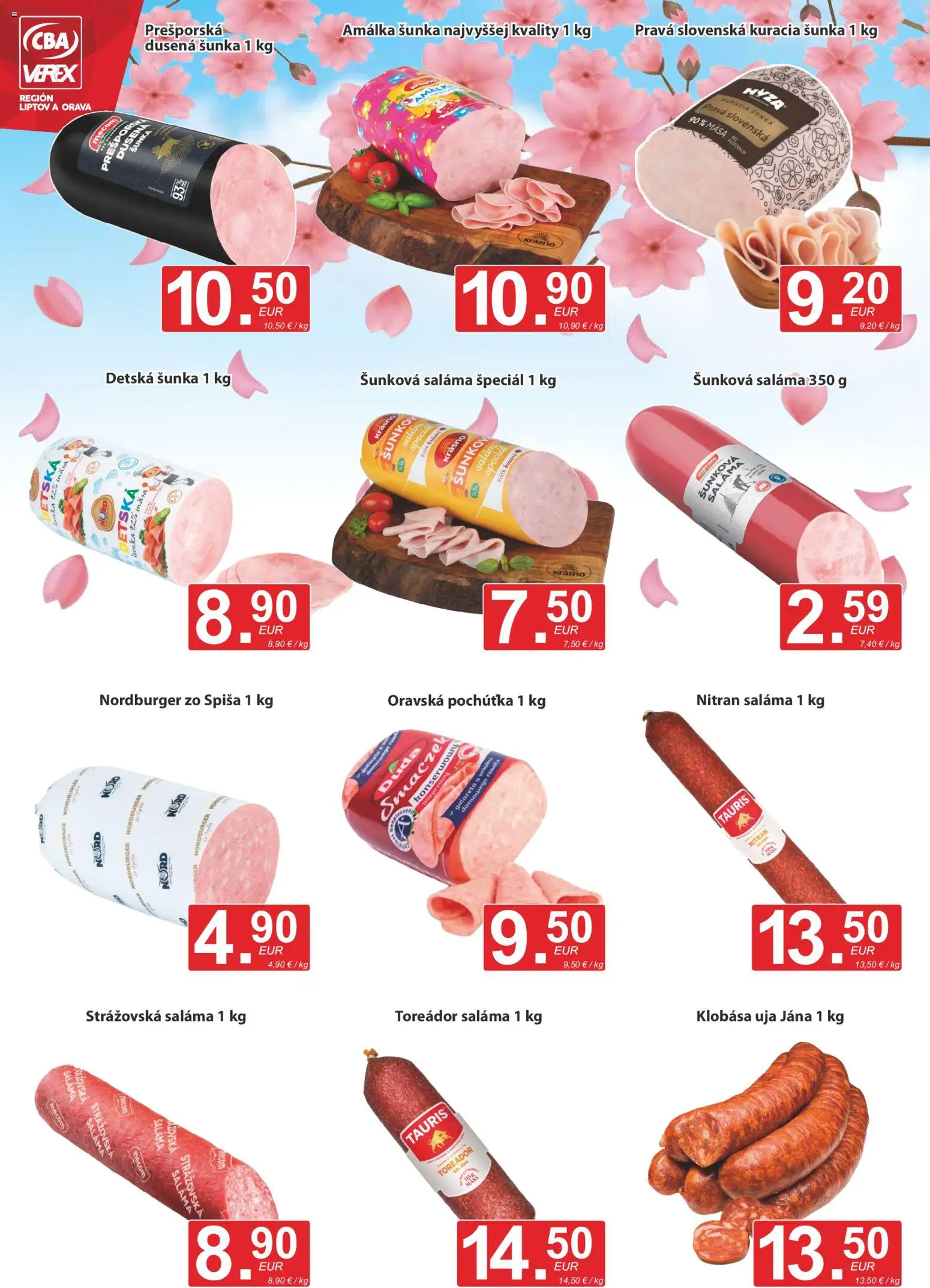 Nové CBA Verex akcie – leták je platný od 21.05.2026 | Strana: 2 | Produkty: Saláma, Šunka, Klobása