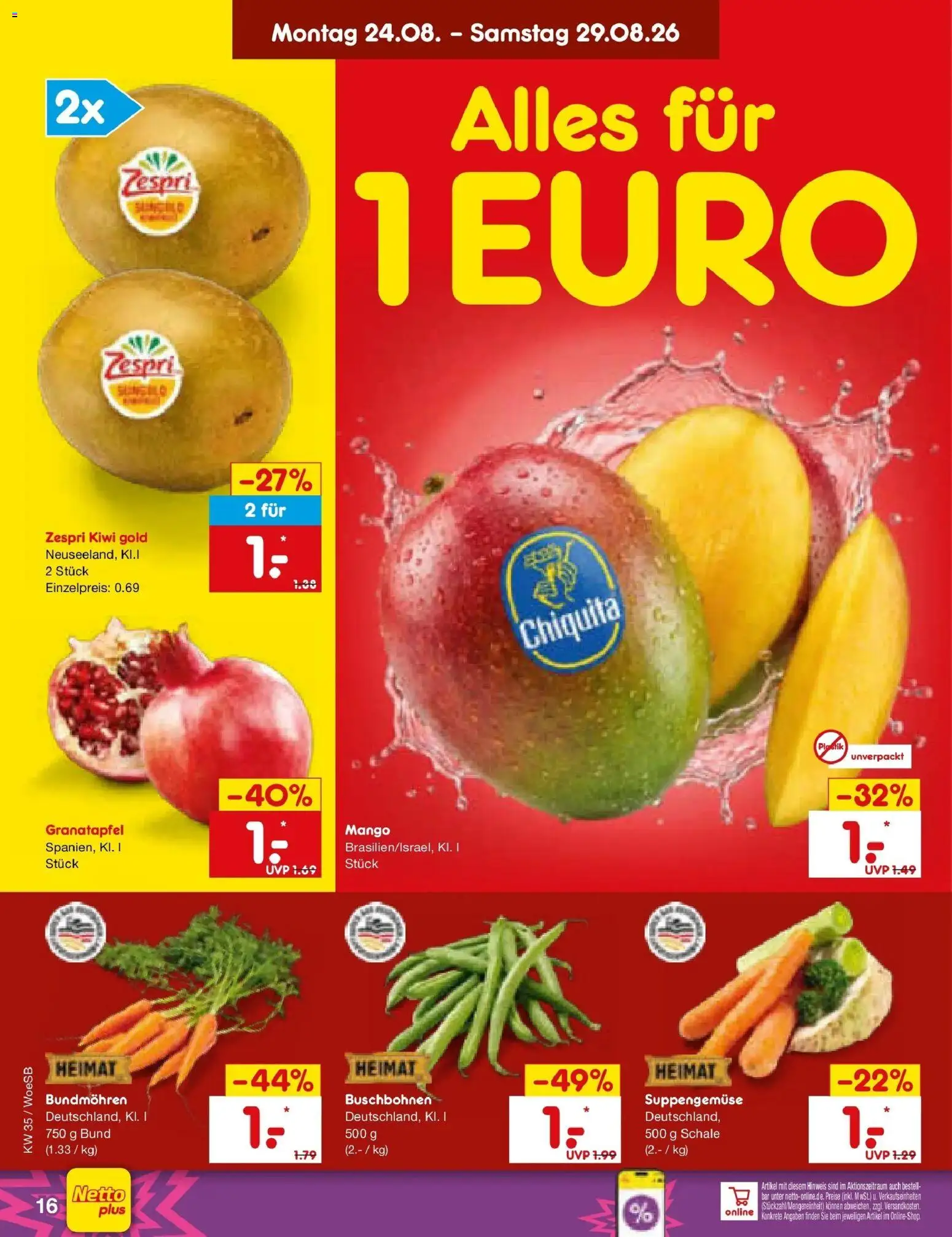 Netto Marken-Discount Prospekt Gemmingen (ab 24.08.2026) » Angebote | Seite: 26 | Produkte: Granatapfel, Mango, Kiwi