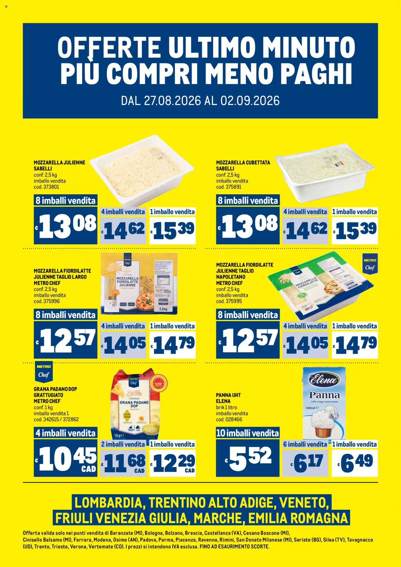 Volantino Metro del 27/08/2026 | Pagina: 1 | Prodotti: Balsamo, Mozzarella, Taglio, Grana Padano