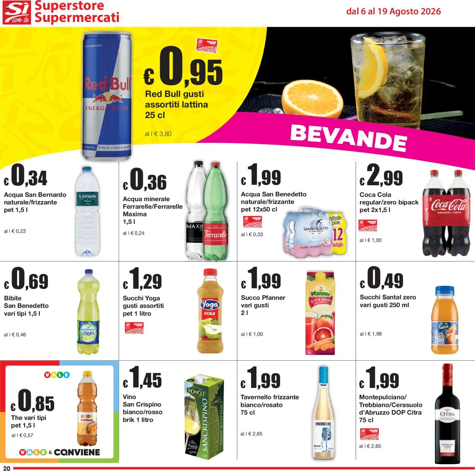 Volantino Sì con Te del 06/08/2026 | Pagina: 20 | Prodotti: Tè, Pera, Acqua minerale, Ferrarelle