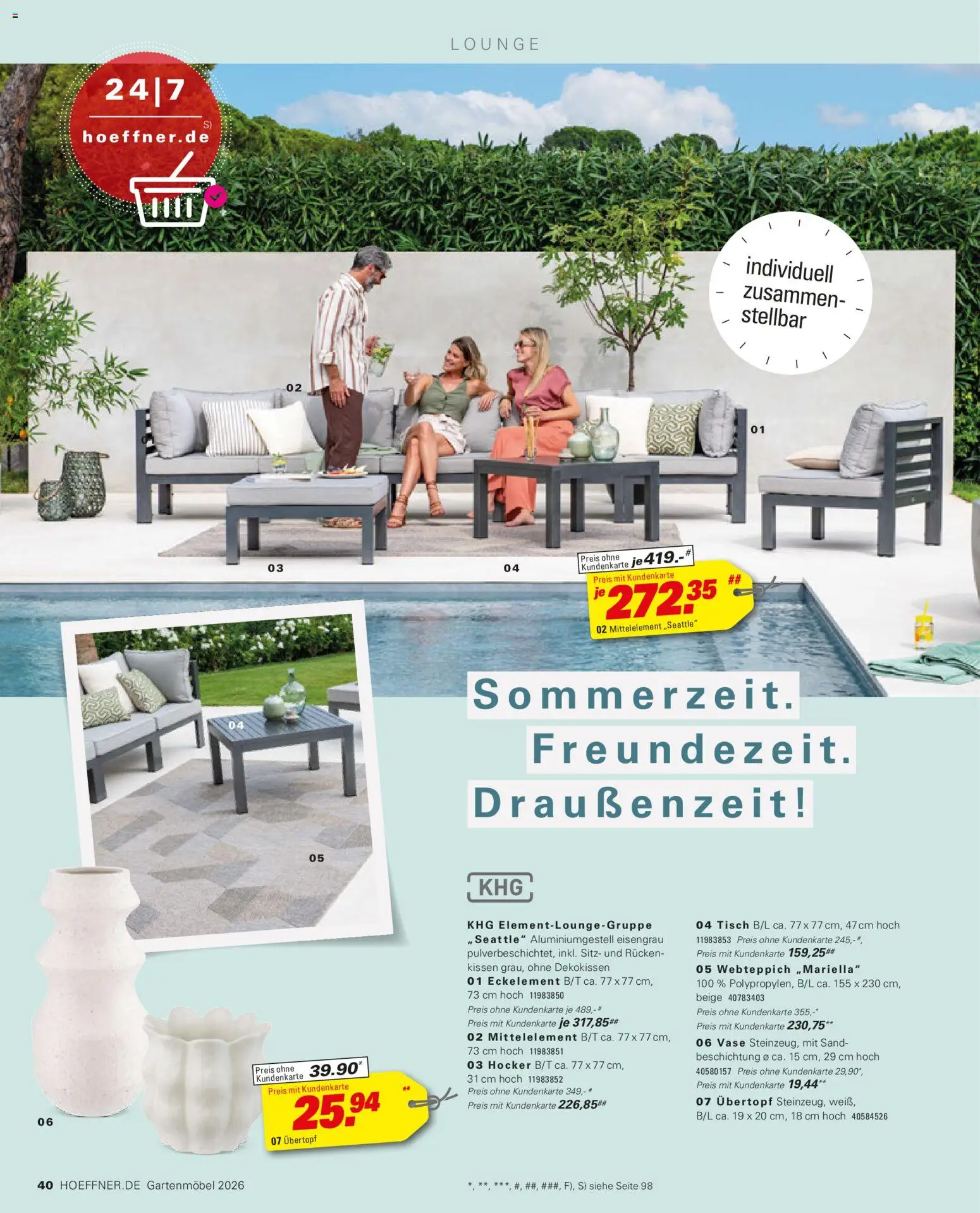 Höffner Prospekt Gartenmöbel – gültig ab 27.03.2026 | Seite: 40 | Produkte: Hocker, Kissen, Tisch, Gartenmöbel