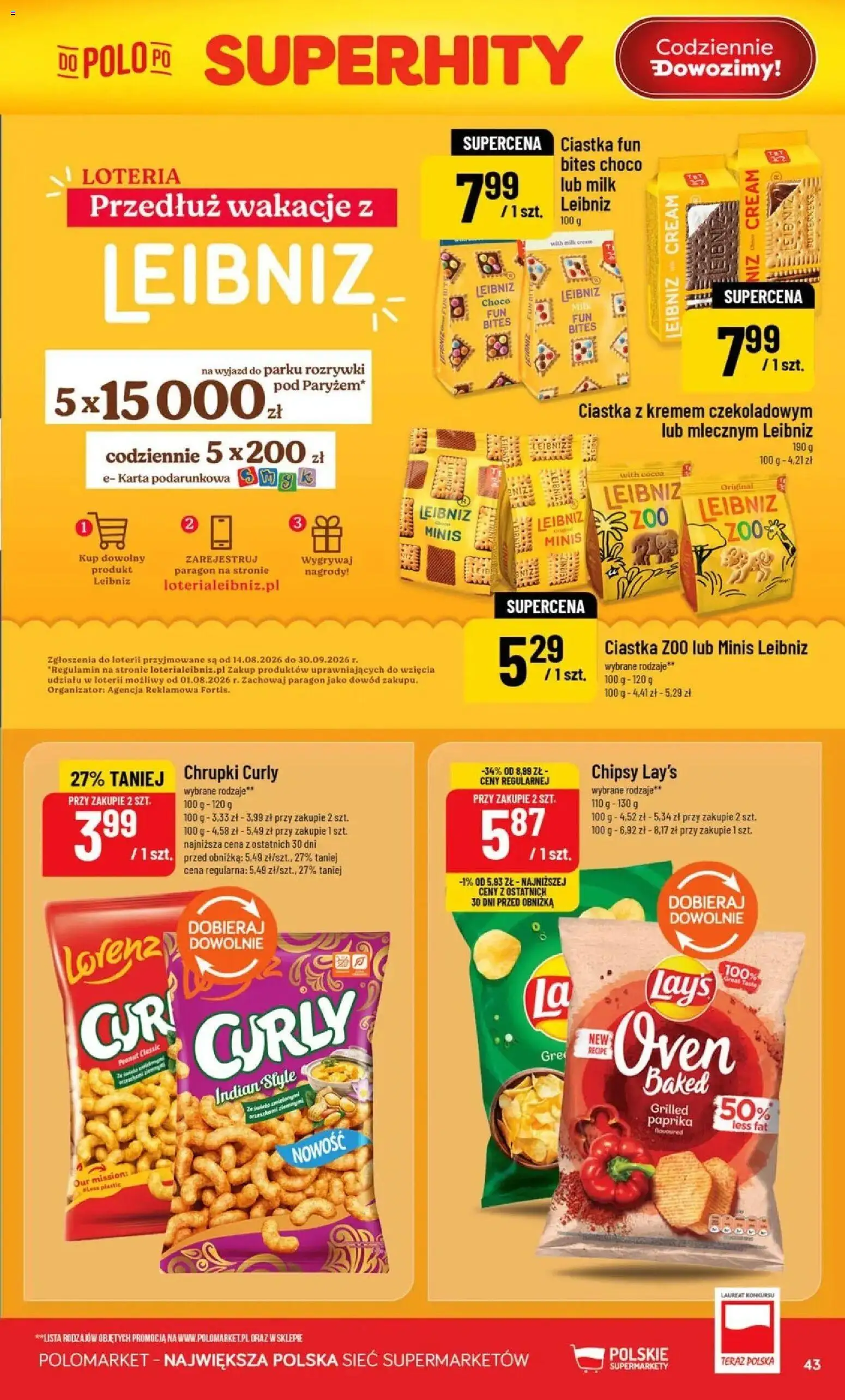 Nowa POLOmarket gazetka od jutra 19.08.2026 | Strona: 43 | Produkty: Ciastka z kremem, Chipsy, Chrupki, Ciastka