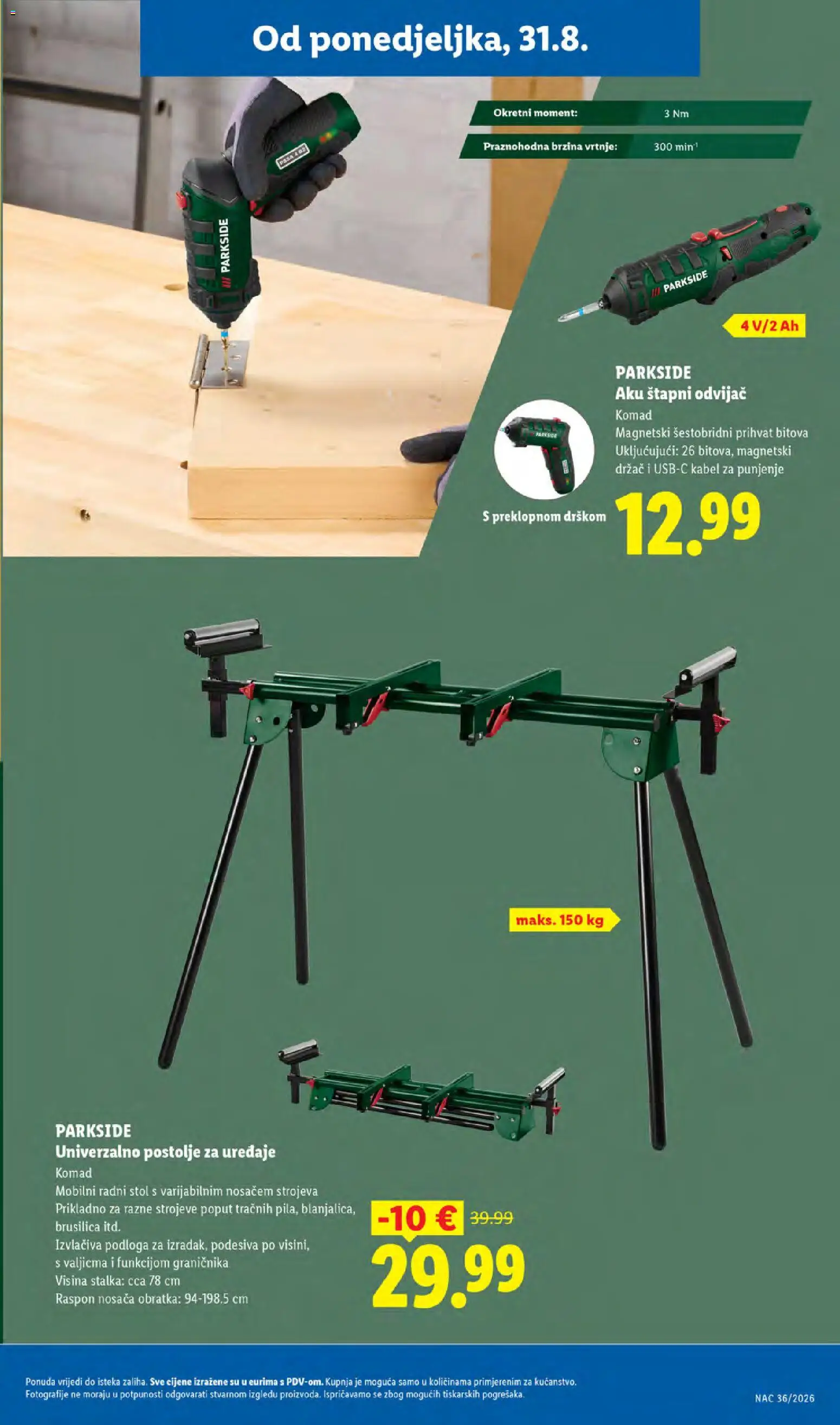 Lidl katalog | vrijedi od 31.08.2026 | Stranica: 27 | Proizvodi: Stol, Podloga, Kabel, Odvijač