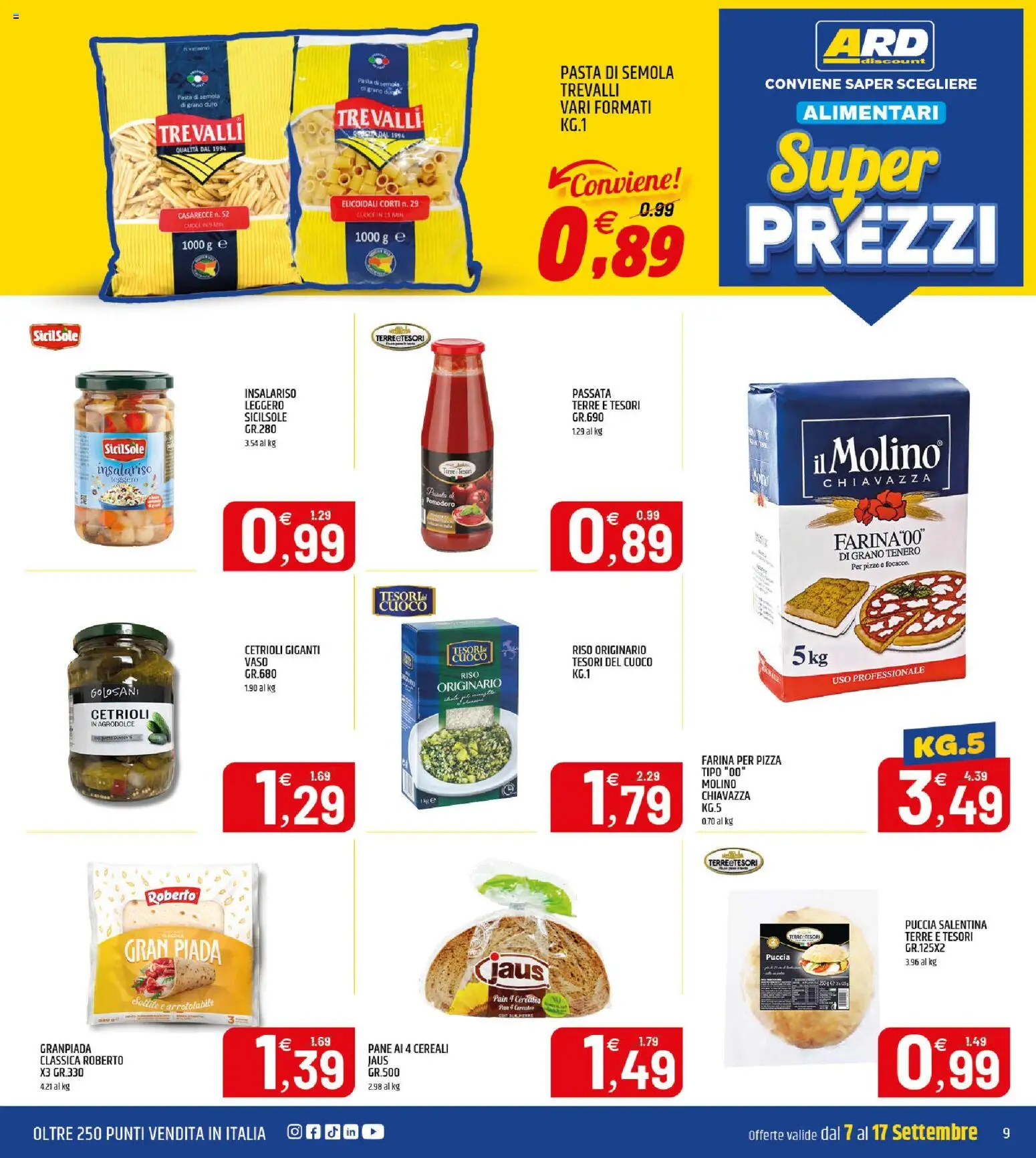 Volantino ARD Discount del 07/09/2026 | Pagina: 9 | Prodotti: Pane, Cetrioli, Pasta, Vaso