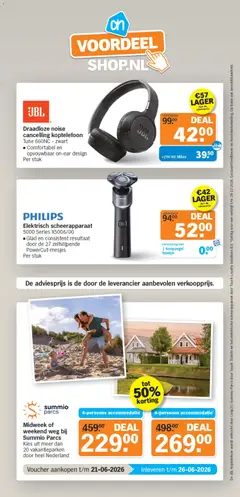 Draadloze noise cancelling koptelefoon Tune 660NC - zwart, Comfortabel en opvouwbaar on-ear design. Per stuk - Voorbeeld van een folder van Albert Heijn, geldig van 11.05.2026 | Pagina: 38 | Producten: Koptelefoon, Scheerapparaat
