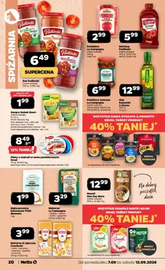 Pogląd oferty "Ketchup, Pudliszki, (różne rodzaje), 440 g; 13,61/1 kg, 480 g; 12,48/1 kg" - ważna od 07.09.2026 | Strona: 20 | Produkty: Spaghetti, Ketchup, Zurek, Pomidory