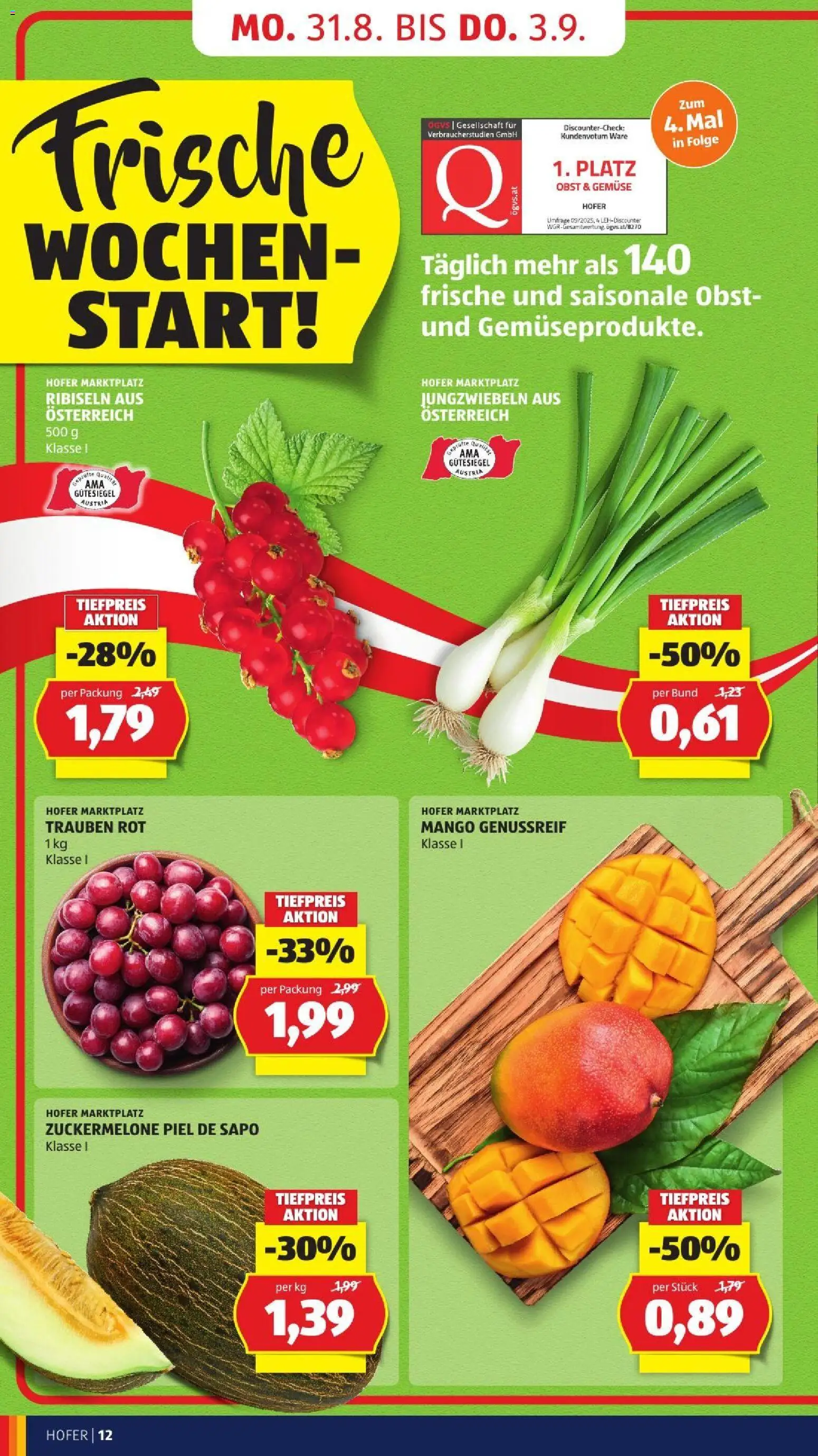 Hofer Flugblatt gültig ab 28.08.2026 | Seite: 22 | Produkte: Zwiebeln, Gemüse, Obst, Mango