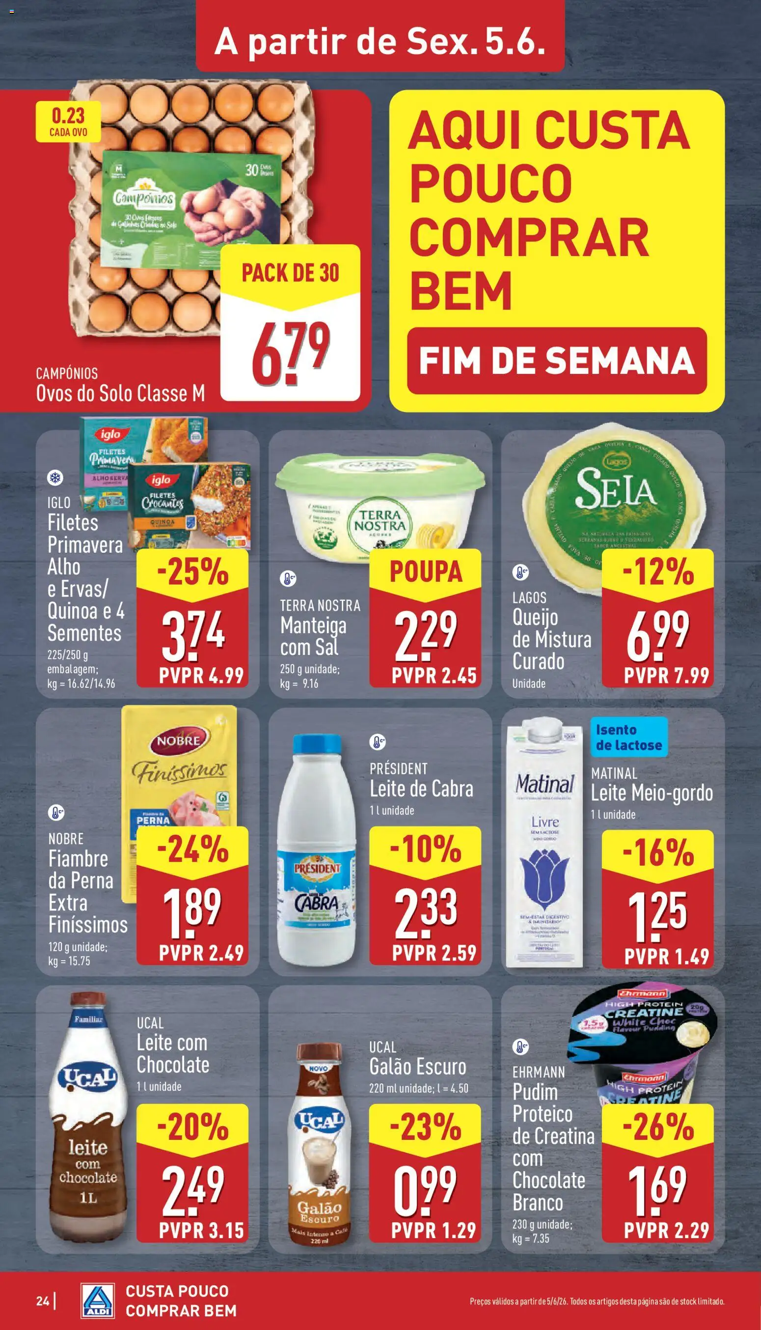 Aldi folheto │ válido de 01.06.2026 | Página: 24 | Produtos: Pudim, Sal, Leite, Ovos