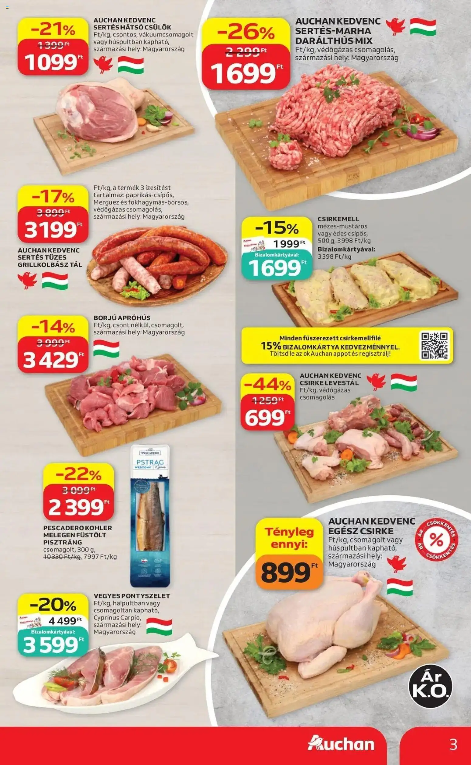 Auchan akciós újság Szolnok - 2026.08.20. -tól/töl > akció, lapozható szórólap 🛍️ | Oldal: 3 | Termékek: Grillkolbász, Egész csirke, Csirke, Csirkemellfilé