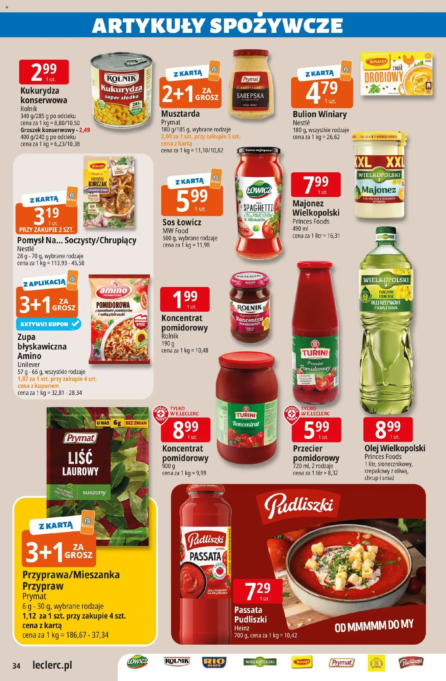 E.Leclerc gazetka - Radom od 10.03.2026 | Strona: 34 | Produkty: Karta, Olej rzepakowy, Koncentrat pomidorowy, Warka