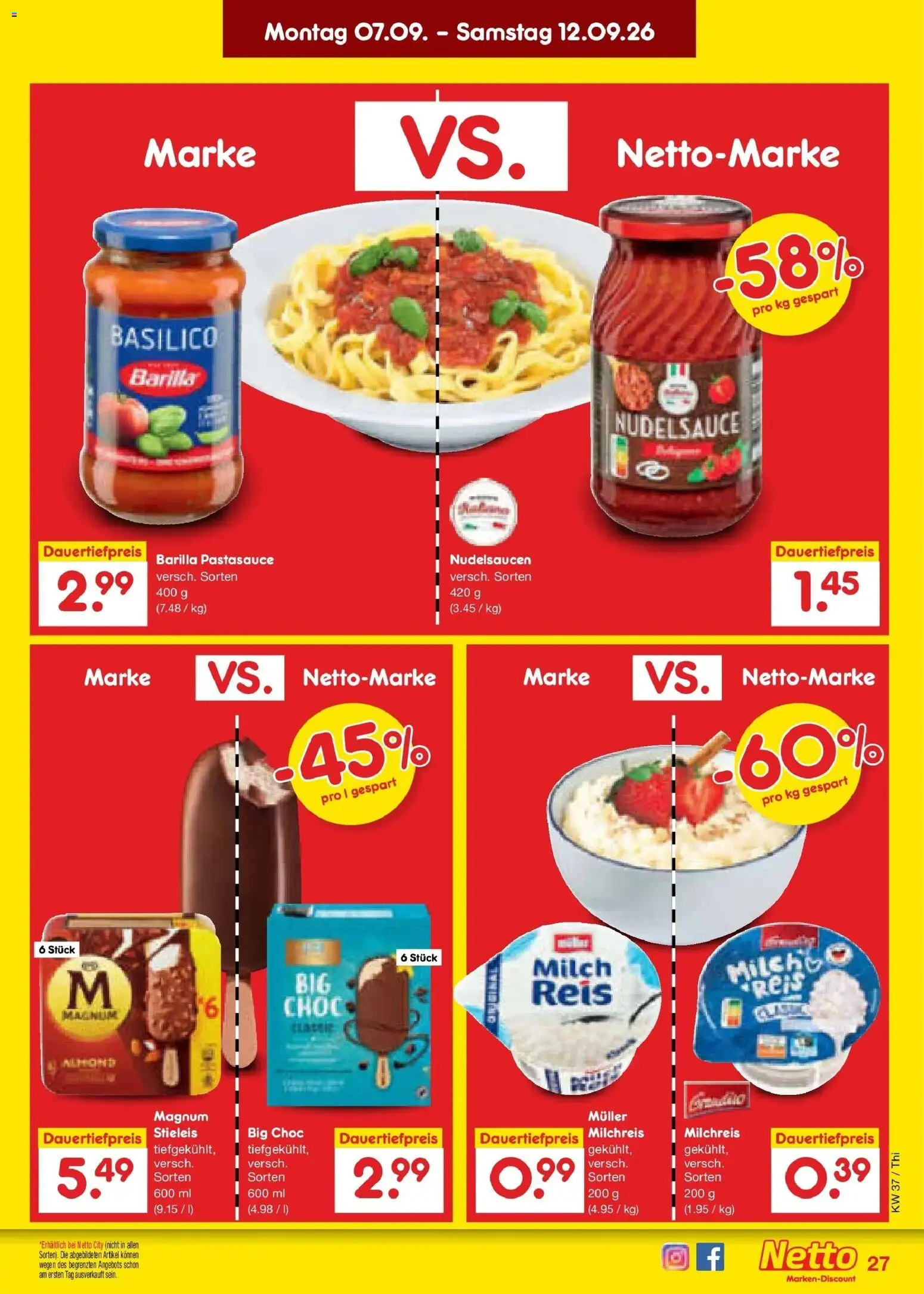 Netto Marken-Discount Prospekt Pirna – gültig ab 07.09.2026 | Seite: 37 | Produkte: Milch, Barilla, Reis