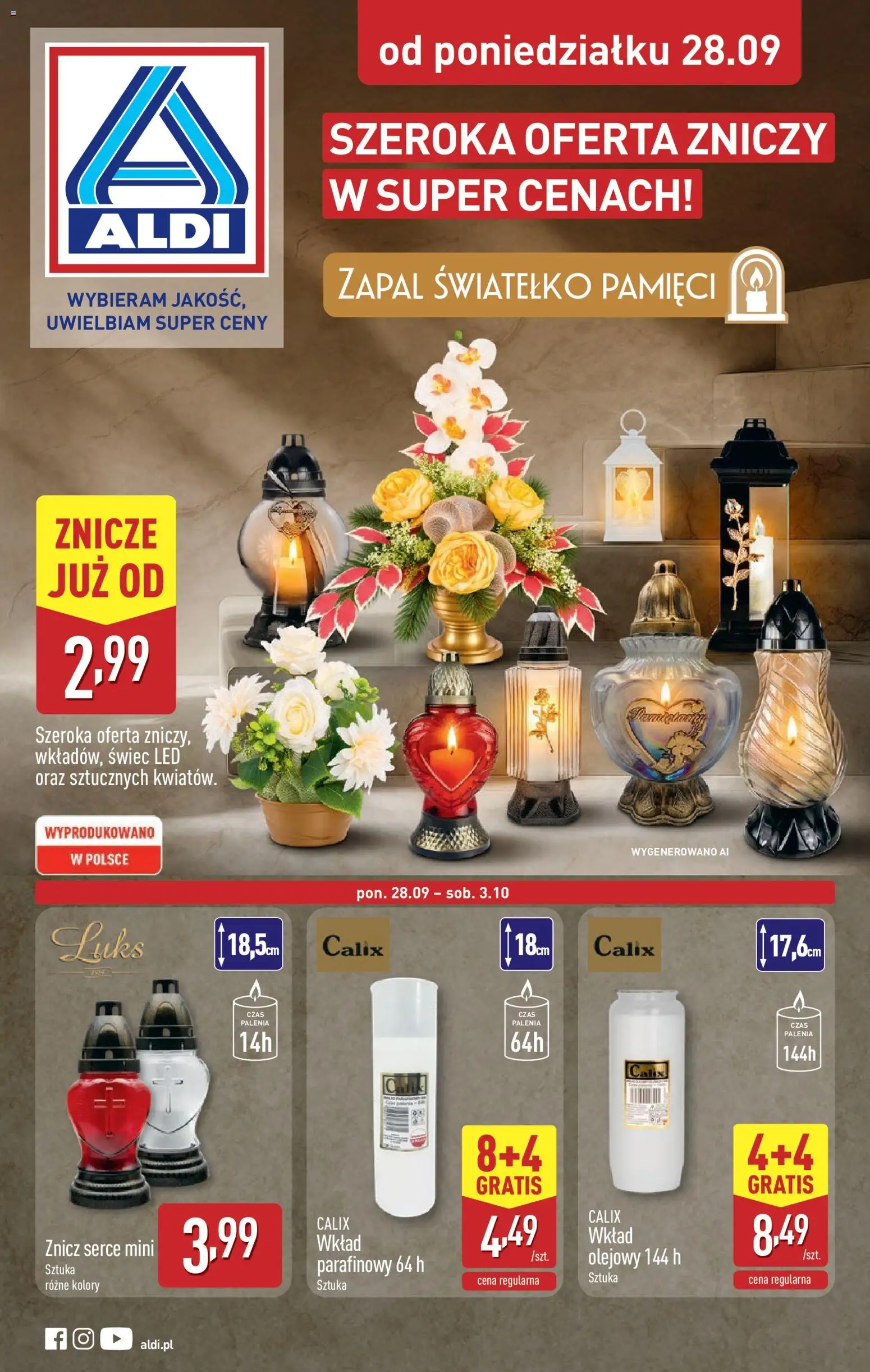 Aldi gazetka - Znicze i stroiki od 28.09.2026 | Strona: 1 | Produkty: Znicze