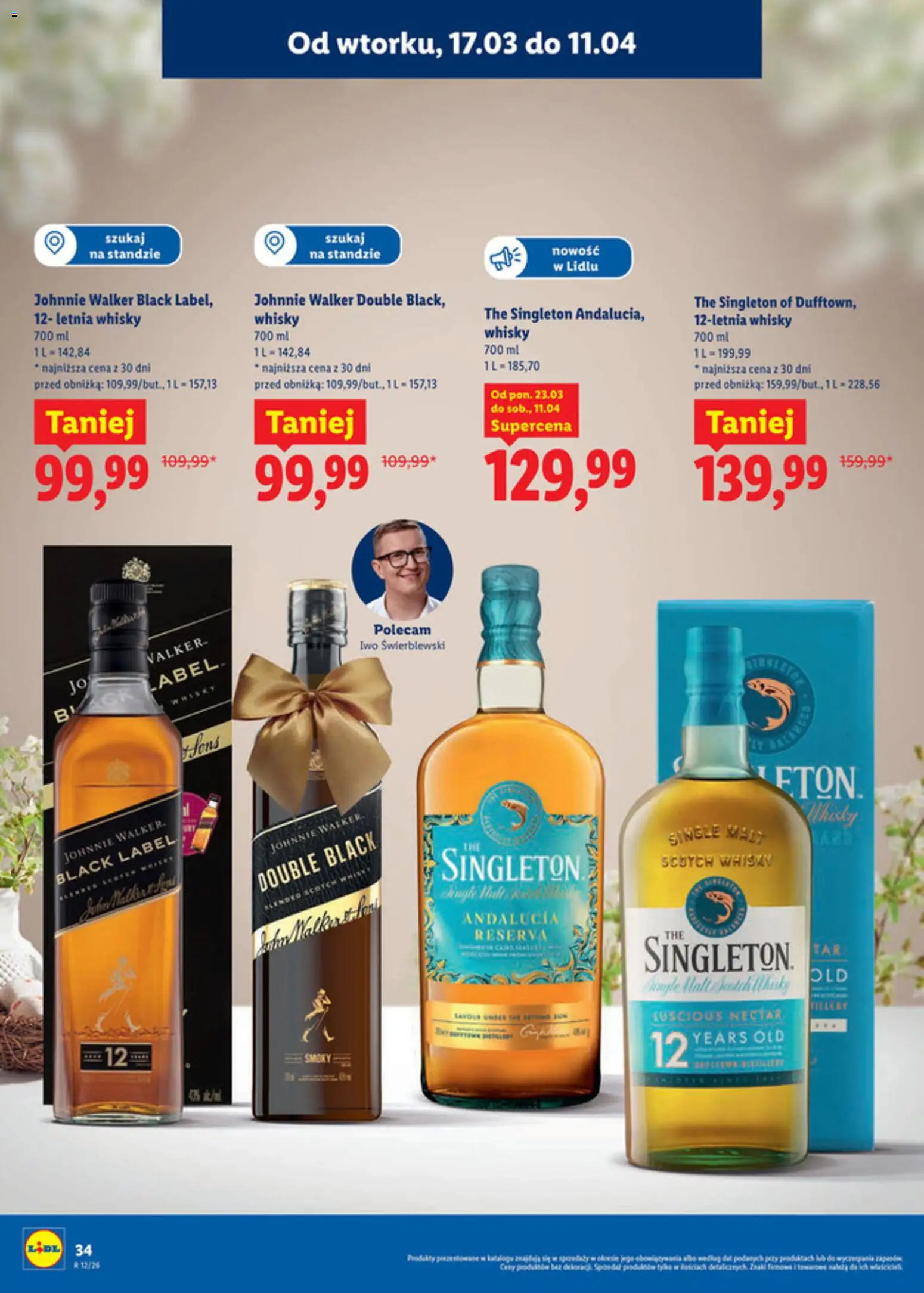Lidl Katalog alkoholi mocnych i win od 17.03.2026 | Strona: 35 | Produkty: Black Label, Whisky Singleton, Whisky