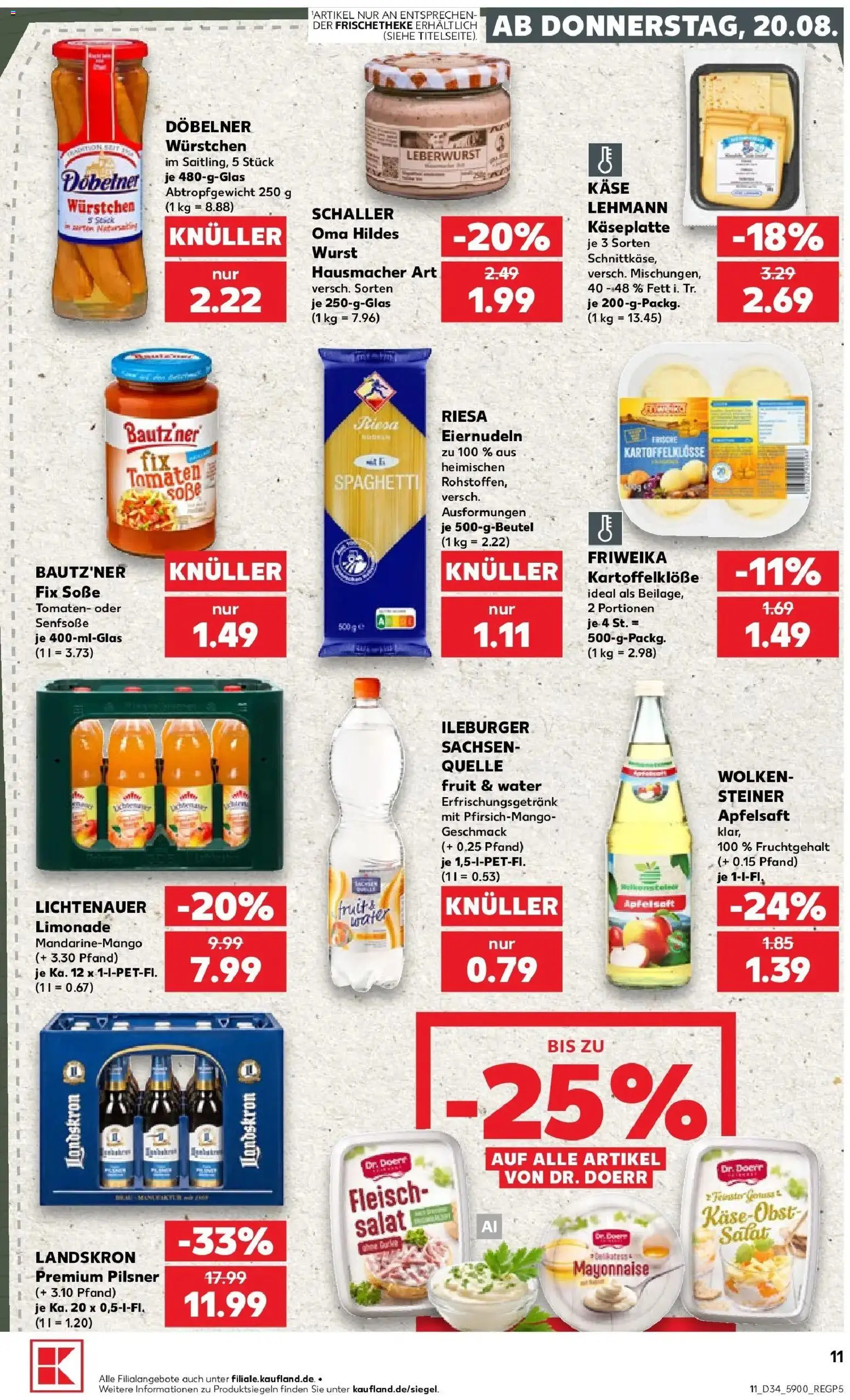 Prospekt Kaufland ab 20.08.2026 » Angebote Online zum Blättern | Seite: 11 | Produkte: Spaghetti, Apfelsaft, Mayonnaise, Wurst