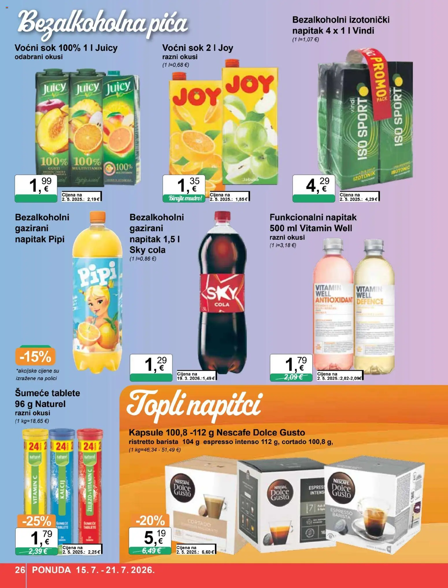 KTC katalog | vrijedi od 15.07.2026 | Stranica: 26 | Proizvodi: Pica, Nescafe, Voćni sok, Željezo