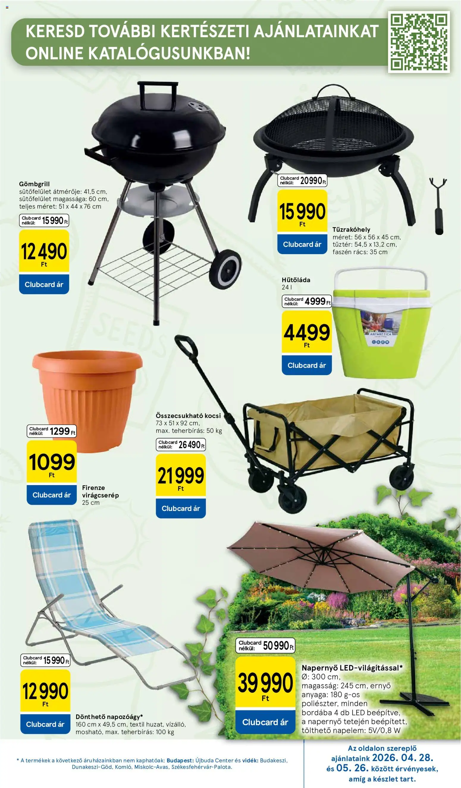 Tesco akciós ujság - amely érvényes a következő dátumtól: 21.05.2026 | Oldal: 13 | Termékek: Tűzrakóhely, Virágcserép, Napernyő